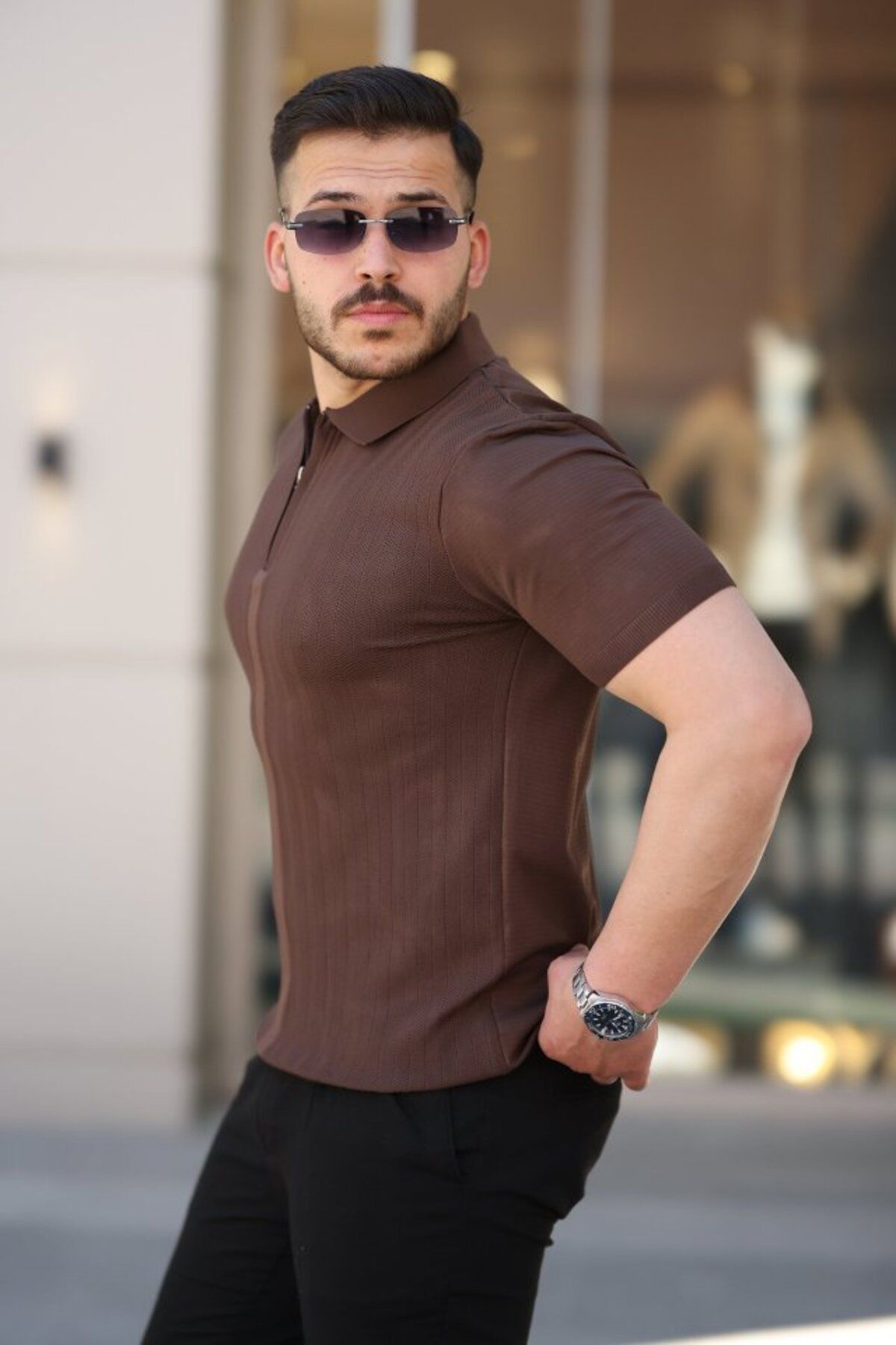 Albayrak Erkek Yakası Fermuarlı Kısa Kollu T-shirt