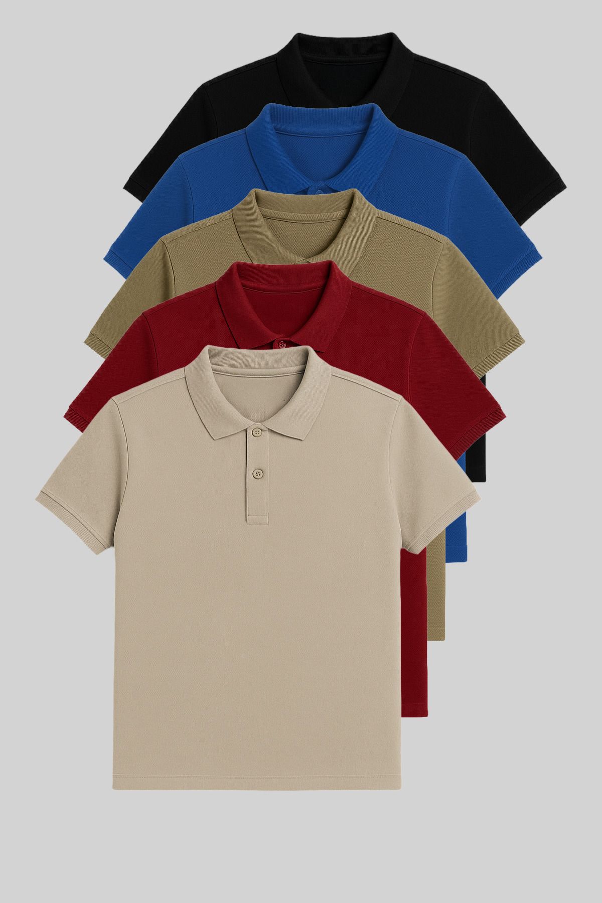 COMBİNE MİCHAİL Erkek 5'Li %100 Pamuk Polo Yaka T-shirt Siyah-Mavi-Haki-Bordo-Gri