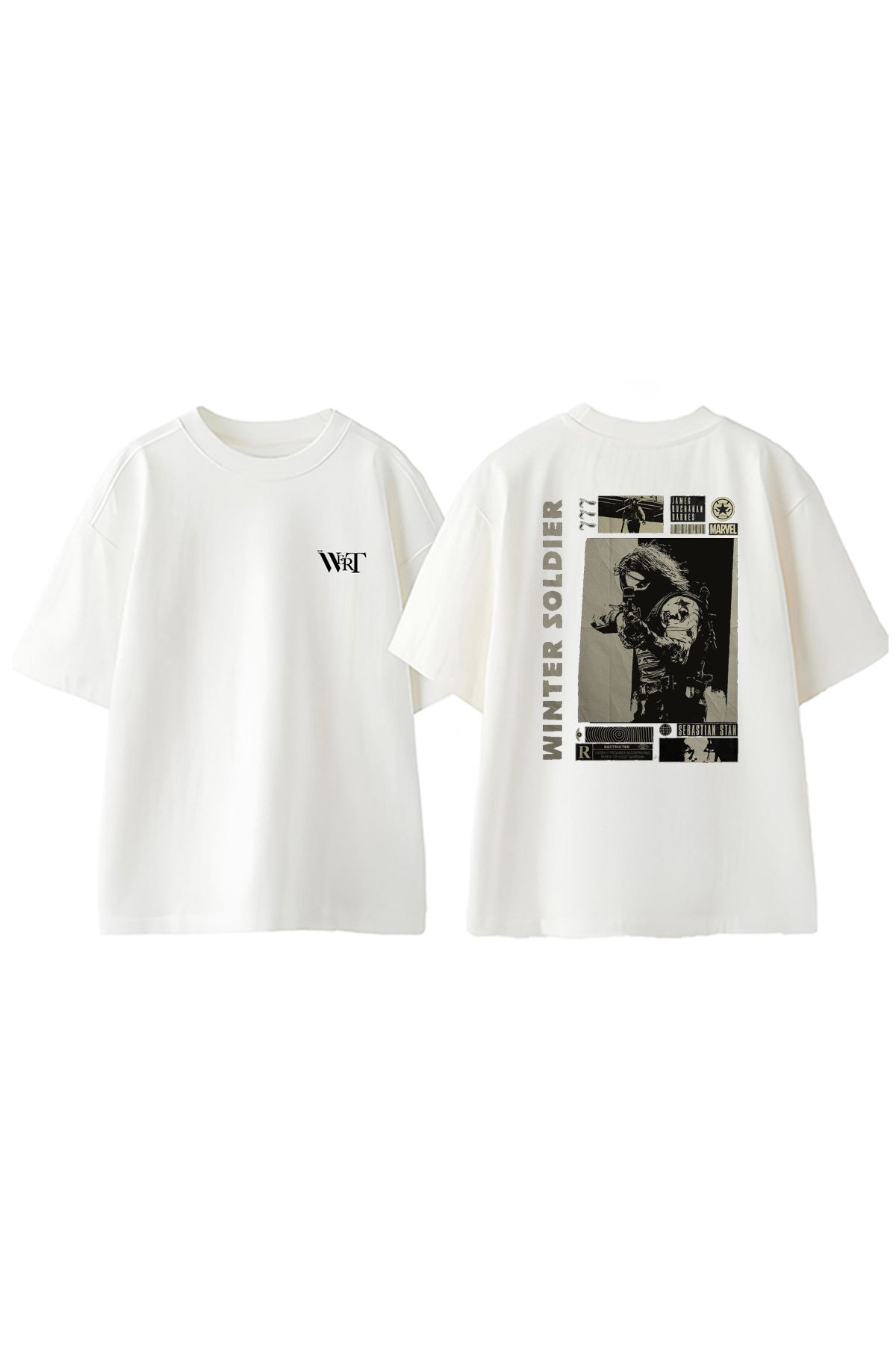 THEWERT Winter Soldıer Tasarım Sırt Baskılı Pamuk Beyaz Oversize T-shirt