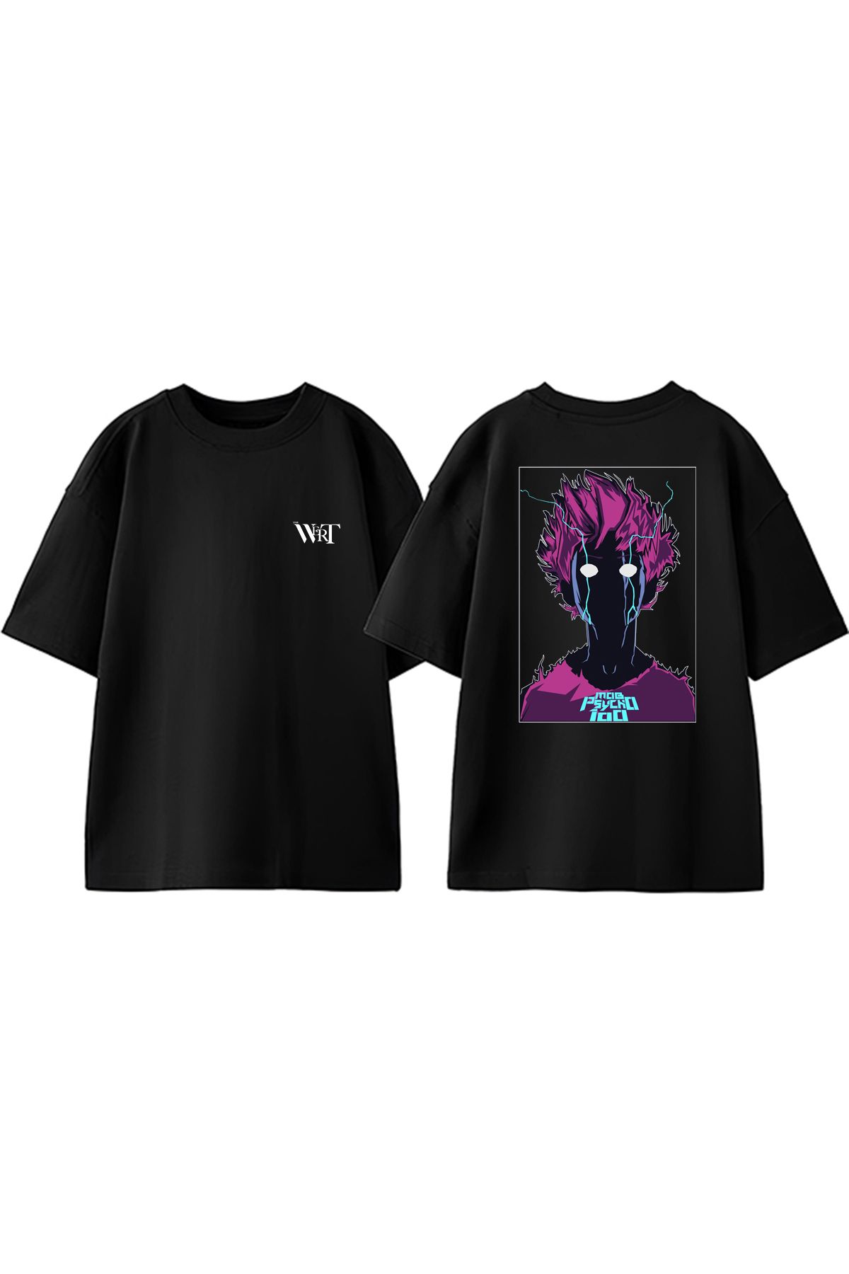 THEWERT Mob Psycho 100 Tasarım Sırt Baskılı Pamuk Siyah Oversize T-shirt