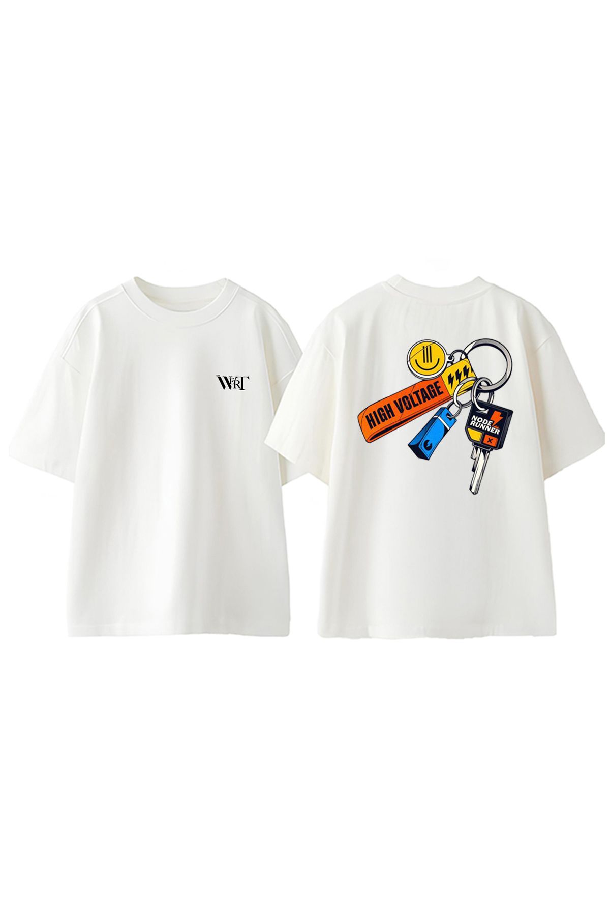 THEWERT Hıgh Voltage Tasarım Sırt Baskılı Pamuk Beyaz Oversize T-shirt