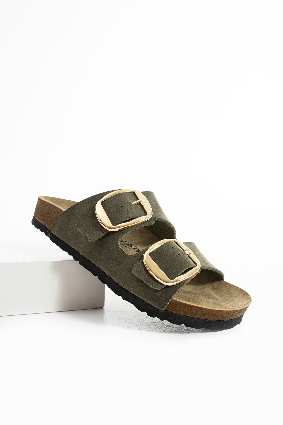 Polomia Comfort Lenora Anatomik Esnek Comfort Rahat Eva Taban Çift Bantlı Gold Toka Kadın Günlük Sandalet Terlik