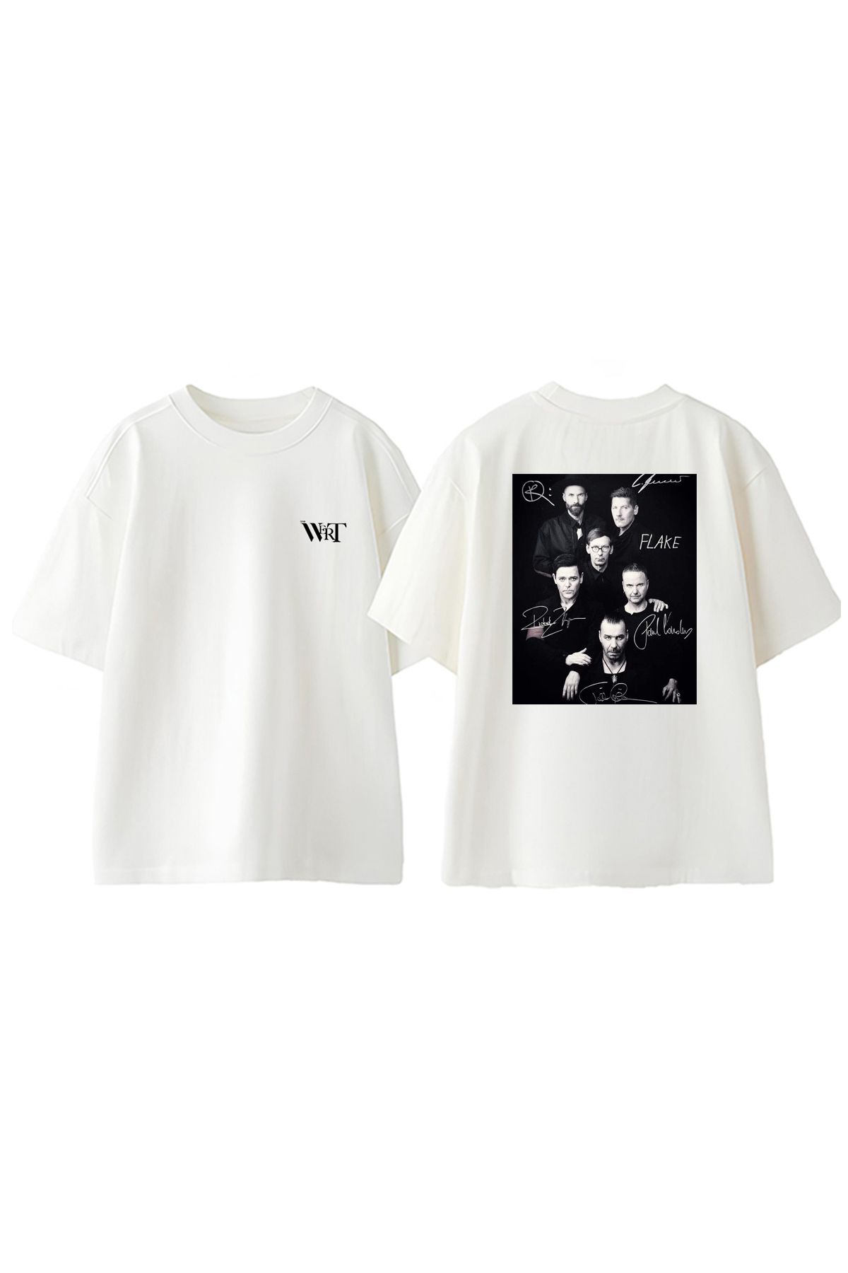 THEWERT Rammsteın Signature Tasarım Sırt Baskılı Pamuk Beyaz Oversize T-shirt
