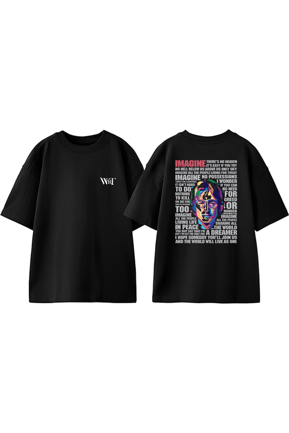 THEWERT The Beatles Imagıne 2 Tasarım Sırt Baskılı Pamuk Siyah Oversize T-shirt