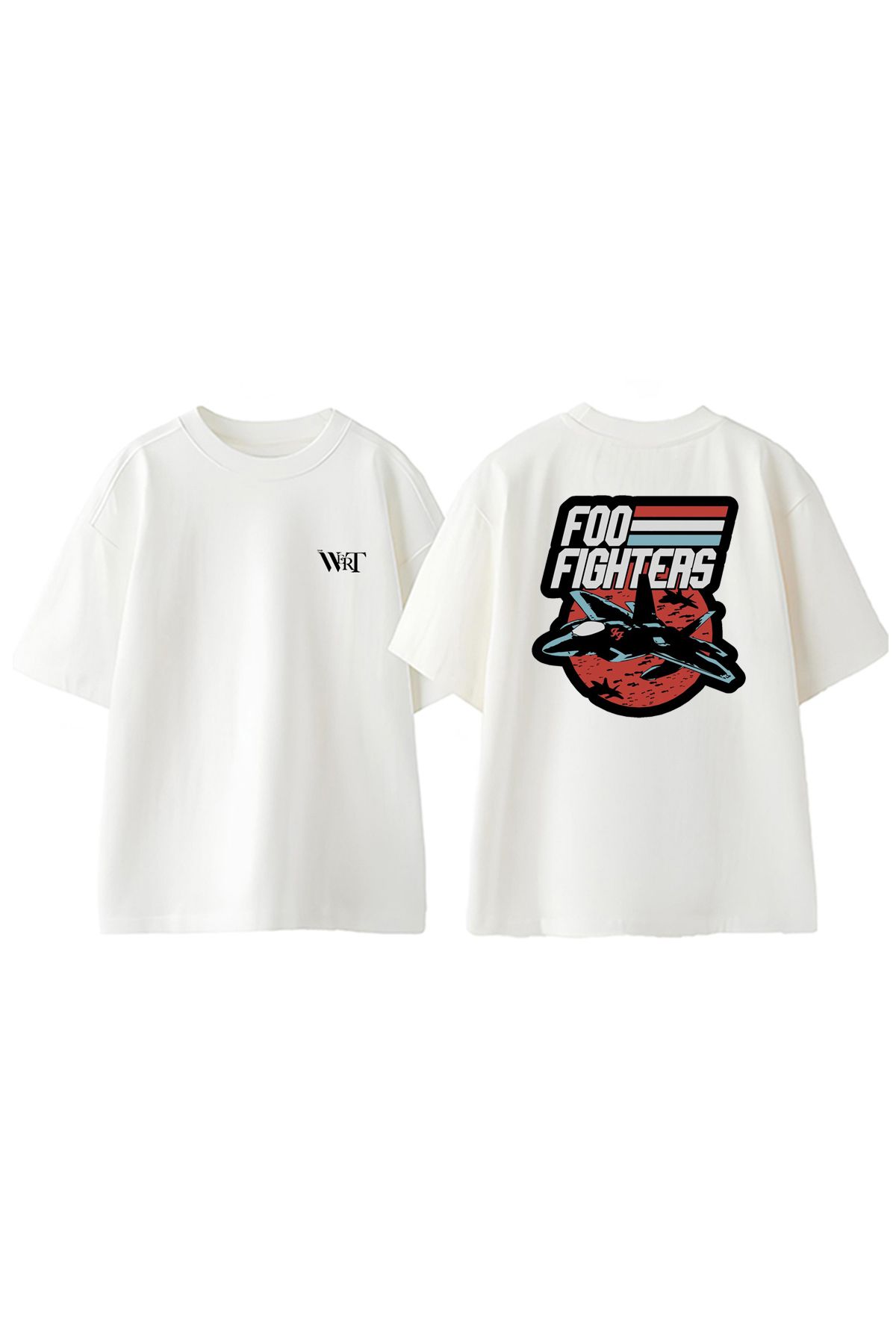 THEWERT Foo Fighters Tasarım Sırt Baskılı Pamuk Beyaz Oversize T-shirt