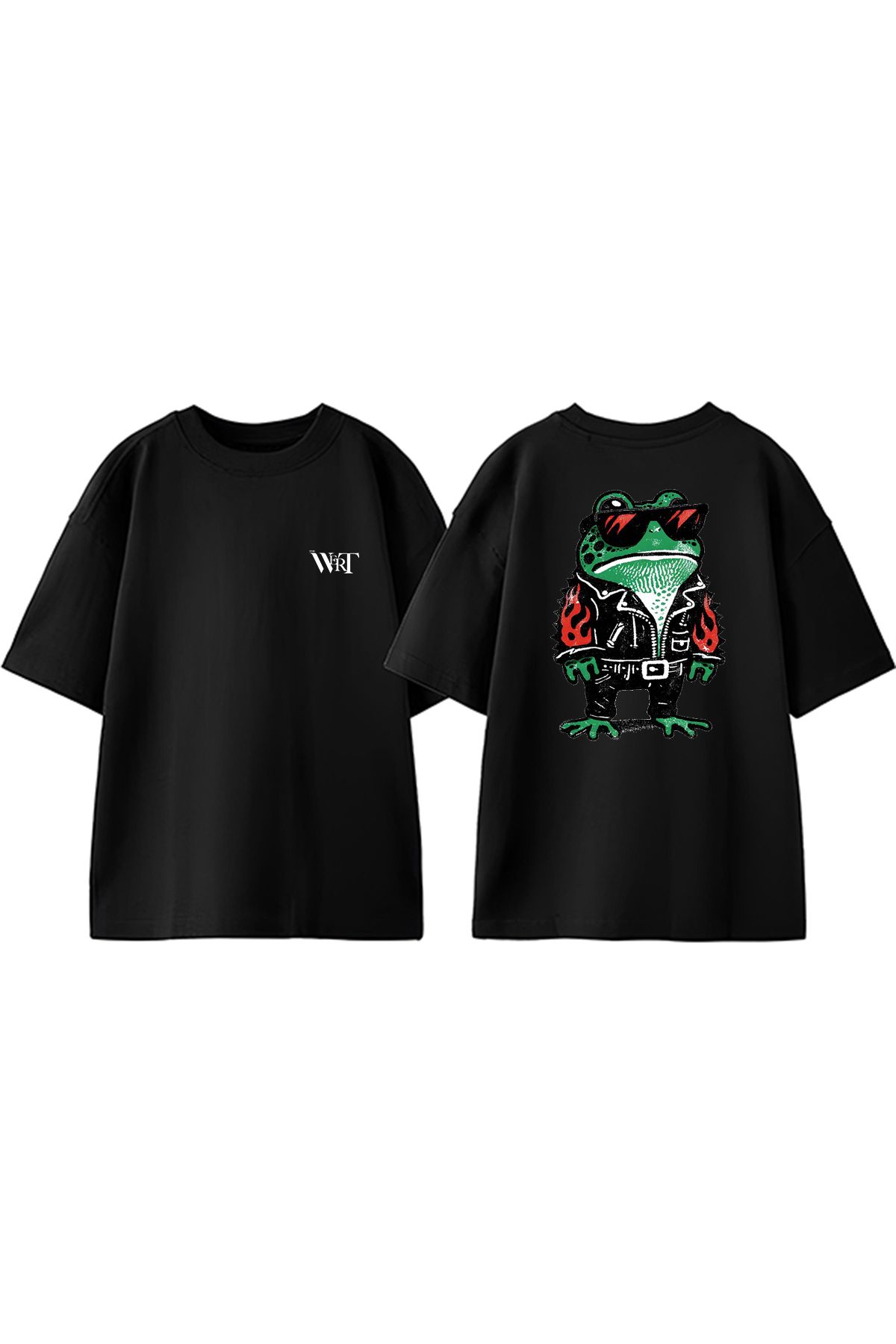 THEWERT Toad Motorcycle Tasarım Sırt Baskılı Pamuk Siyah Oversize T-shirt