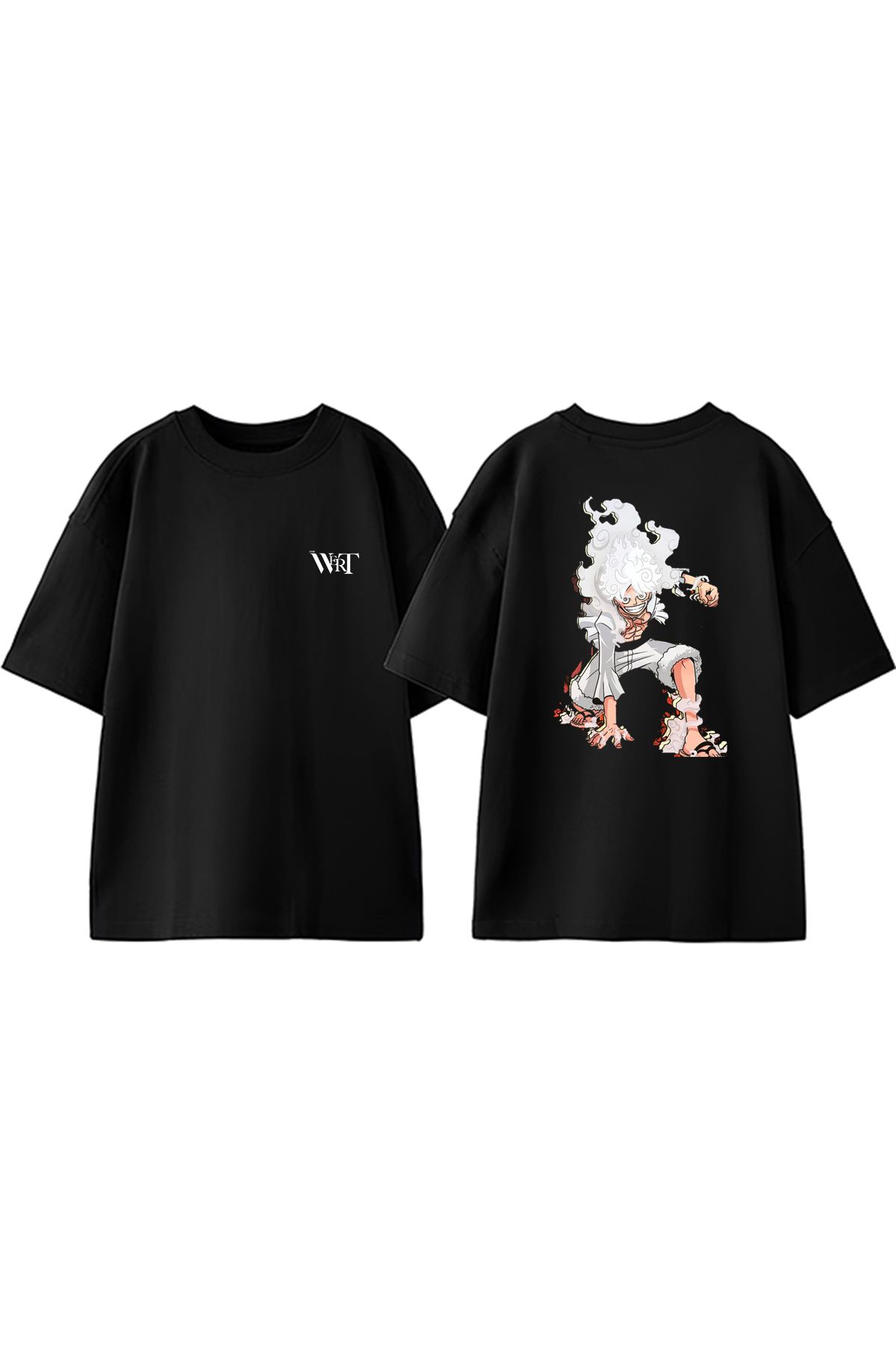 THEWERT One Piece Crazy Luffy Tasarım Sırt Baskılı Pamuk Siyah Oversize T-shirt