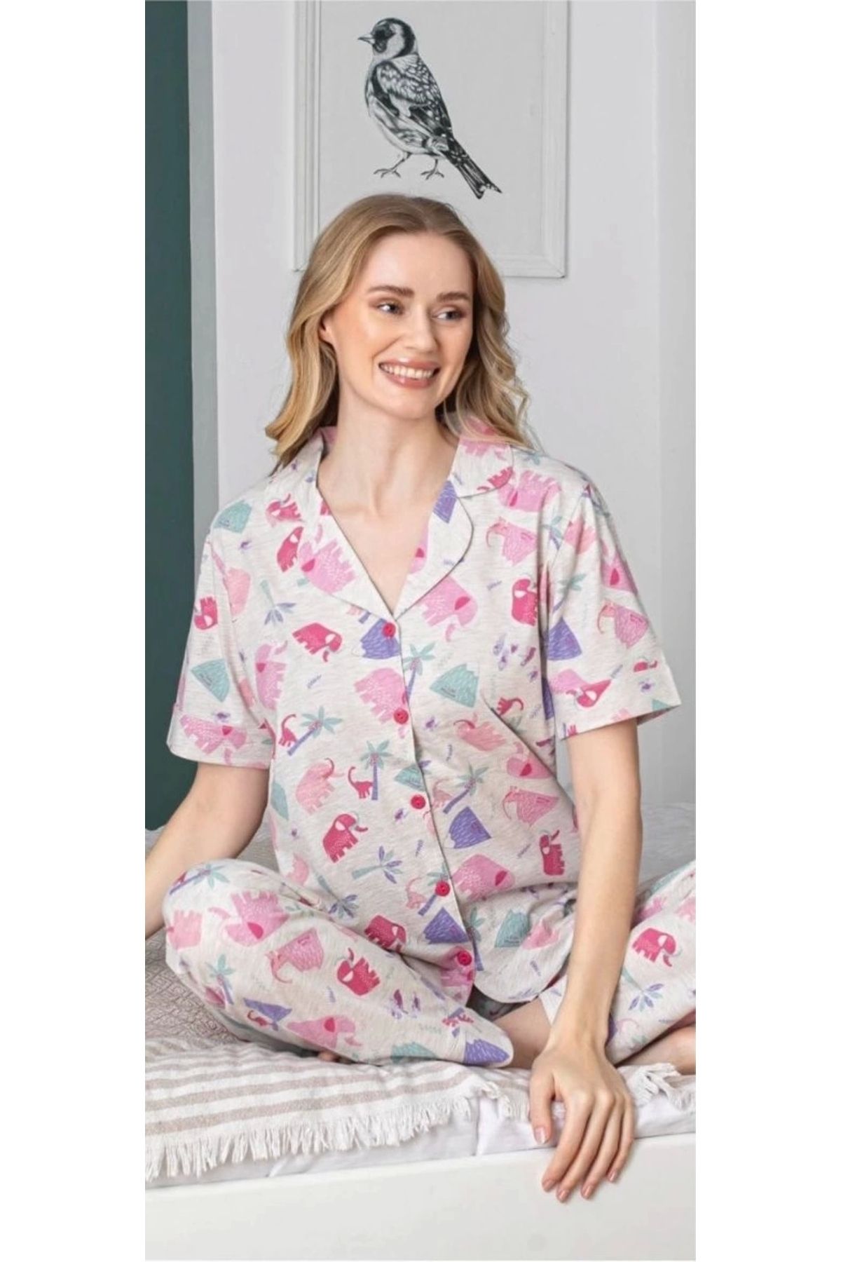 GiyimCity Kadın Fil Desenli Patlı Pijama Takımı