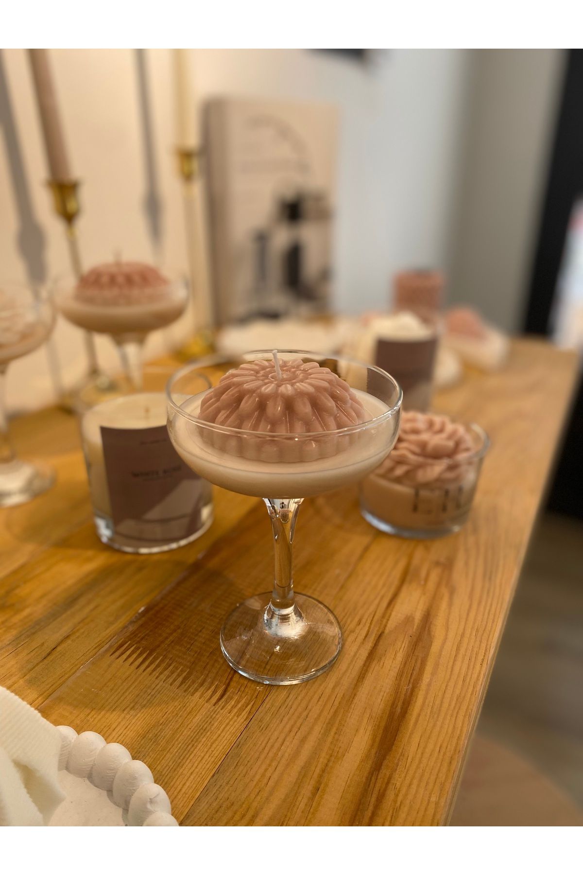 EFFU HOME COLLECTION Özel tasarım pudra pembe soyawax kadeh mum
