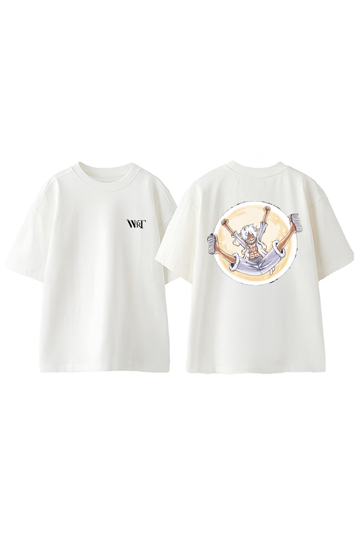 THEWERT One Piece Jumping Luffy Tasarım Sırt Baskılı Pamuk Beyaz Oversize T-shirt