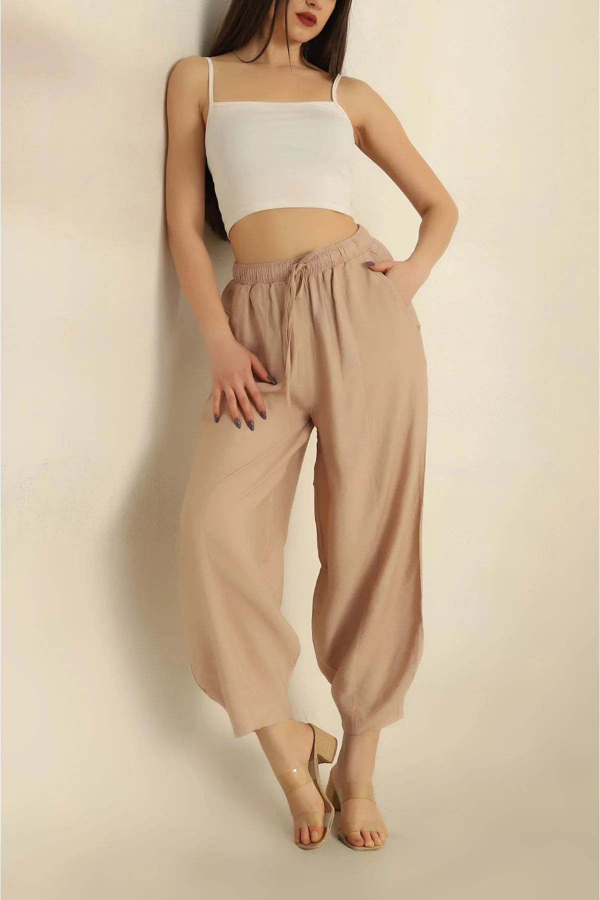 VıoShıne Kadın Keten Ayrobin Şalvar Model Pantolon