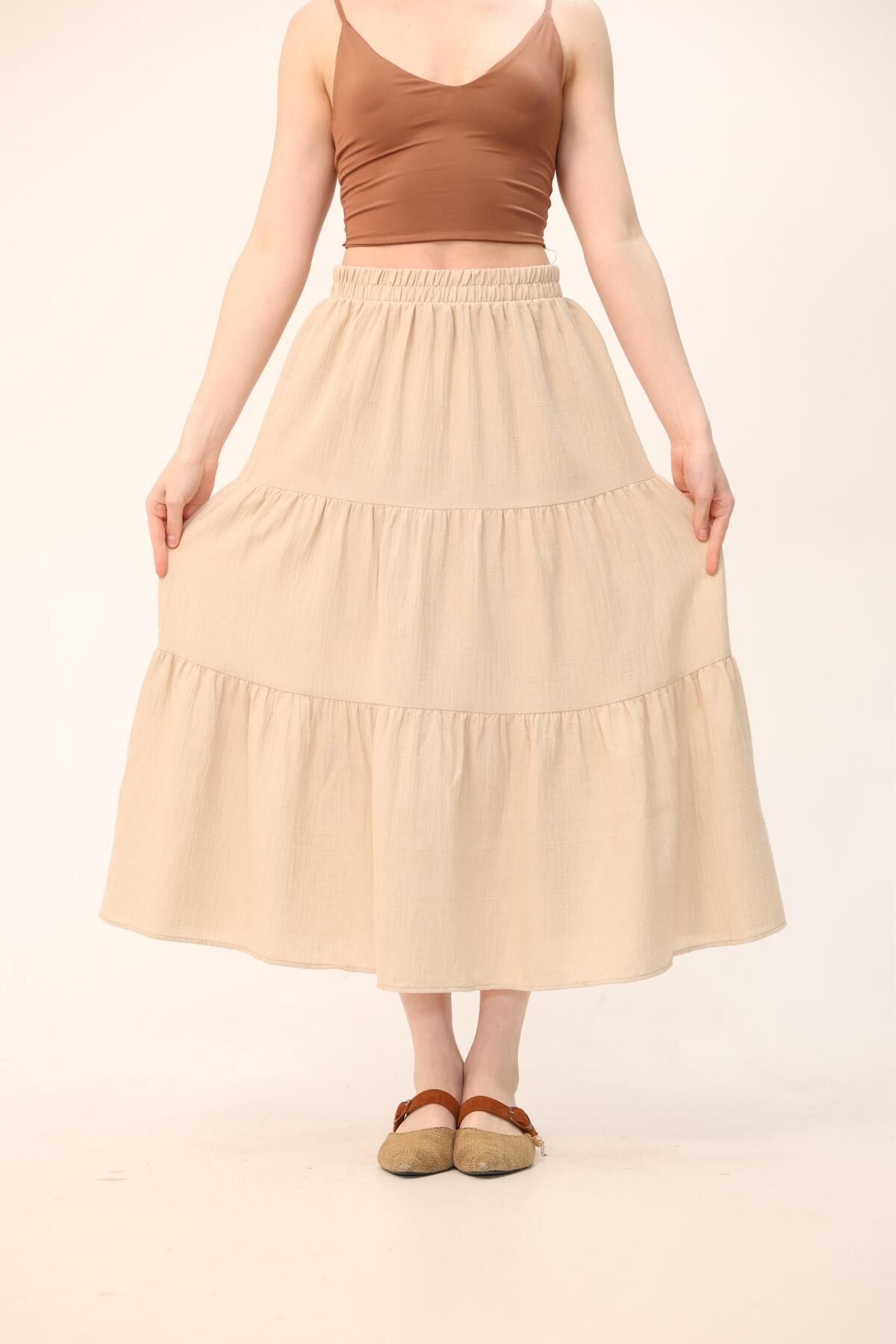 hotwind girls fashion BELİ LASTİKLİ MÜSLİN KUMAŞ ETEK