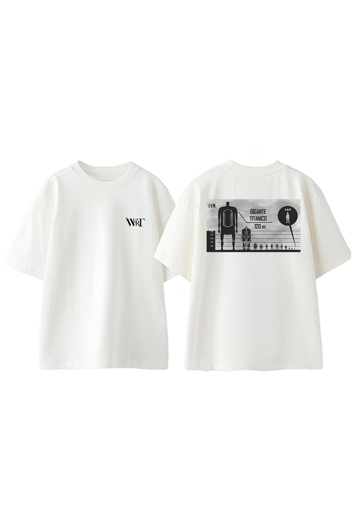 THEWERT Levi And Titans Tasarım Sırt Baskılı Pamuk Beyaz Oversize T-shirt