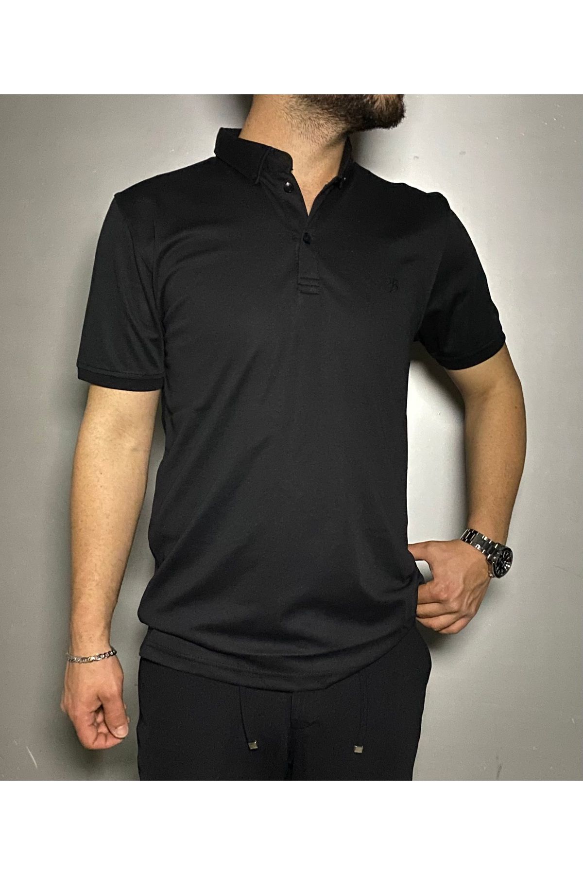 jack wendy Oxford düz kendinden ayaklı Polo yaka siyah