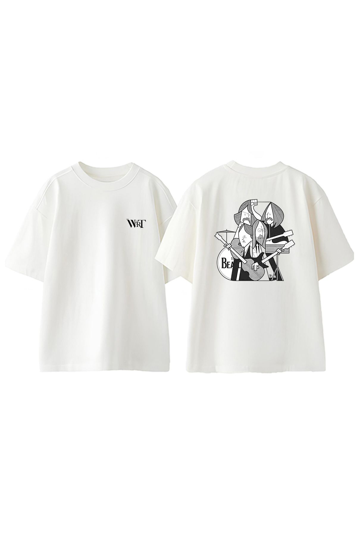 THEWERT The Beatles Song Tasarım Sırt Baskılı Pamuk Beyaz Oversize T-shirt