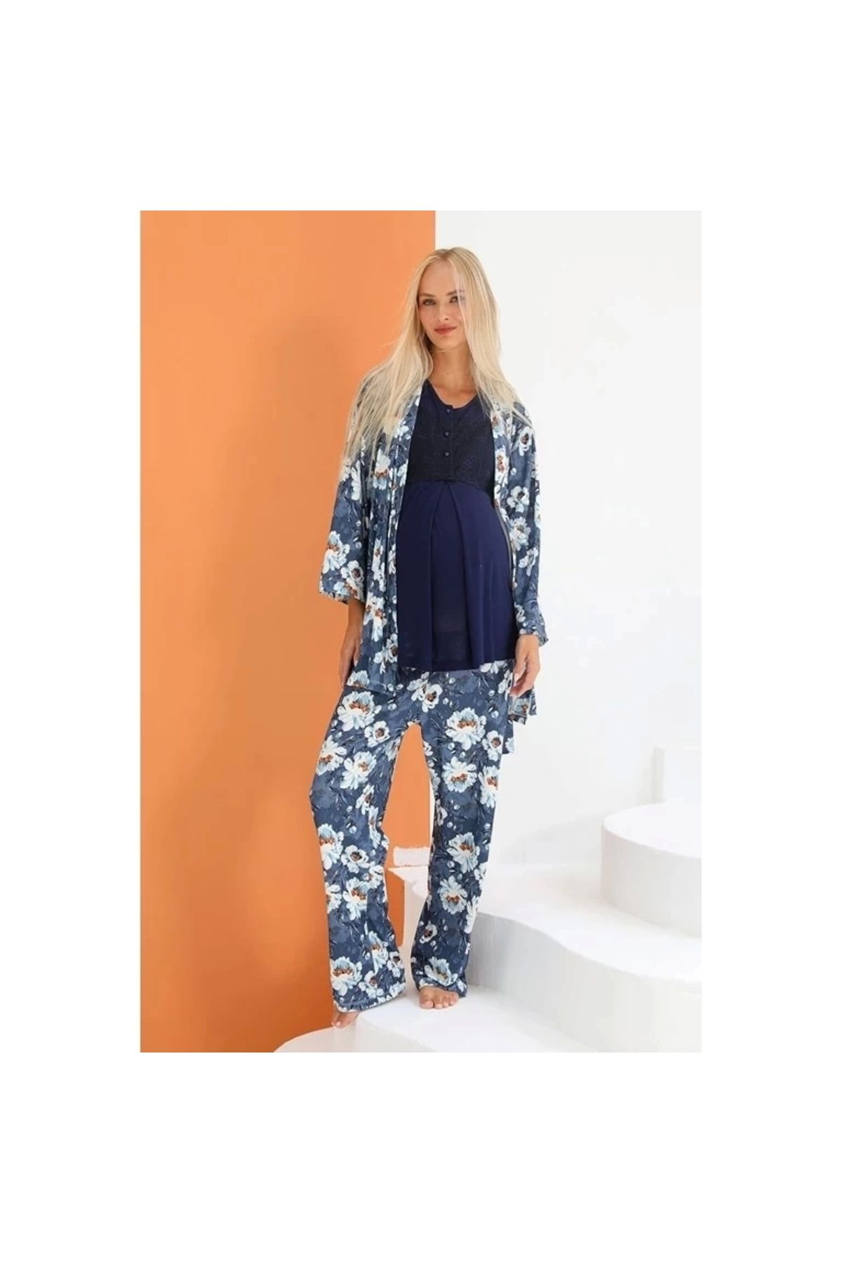 GiyimCity Kadın Sabahlıklı Lohusa Pijama Takımı