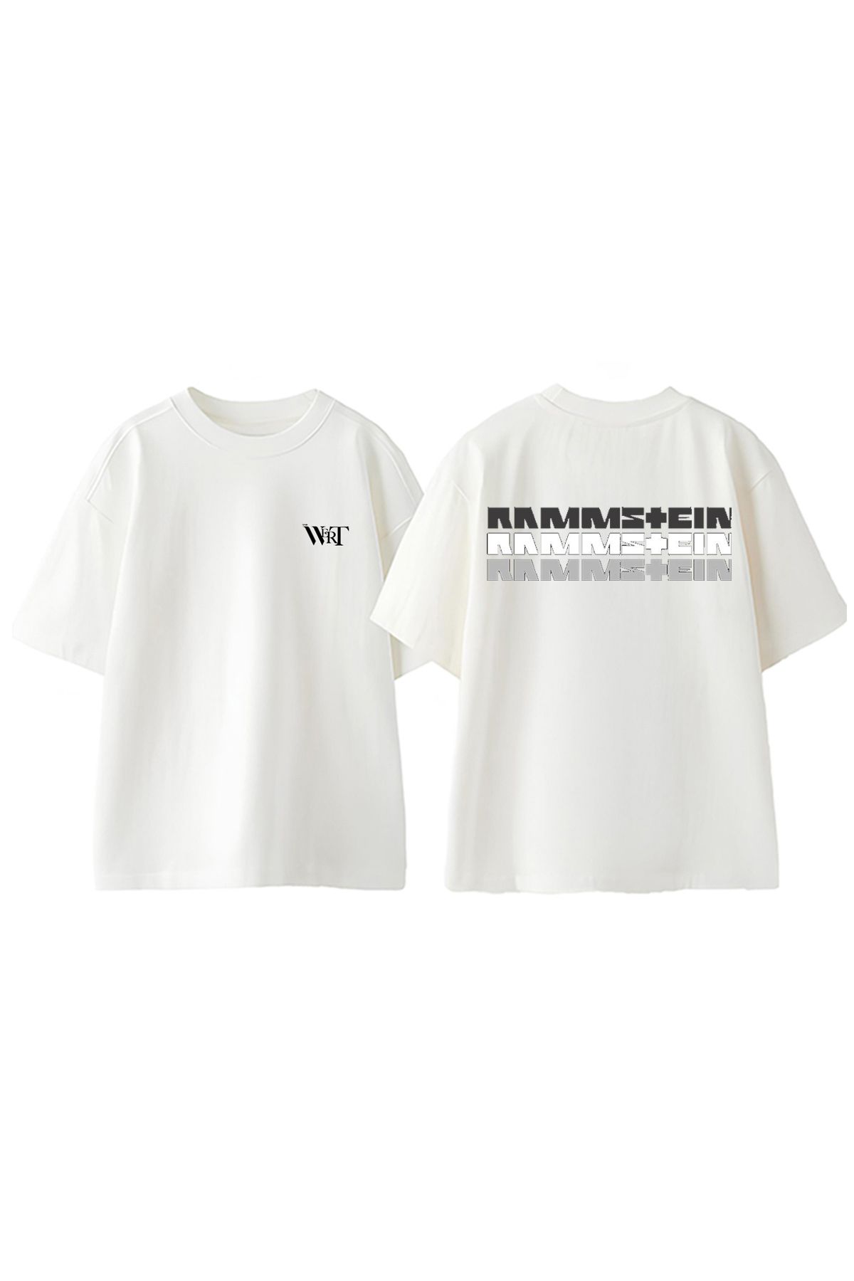 THEWERT Rammsteın Black Tasarım Sırt Baskılı Pamuk Beyaz Oversize T-shirt