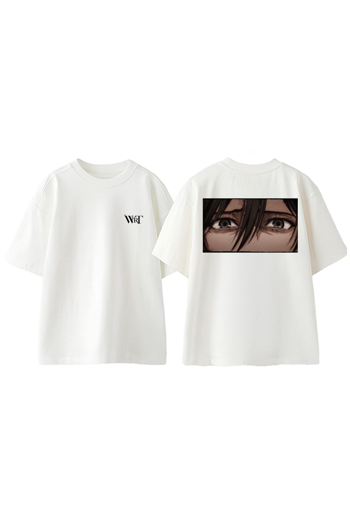 THEWERT Mikasa Eyes Tasarım Sırt Baskılı Pamuk Beyaz Oversize T-shirt