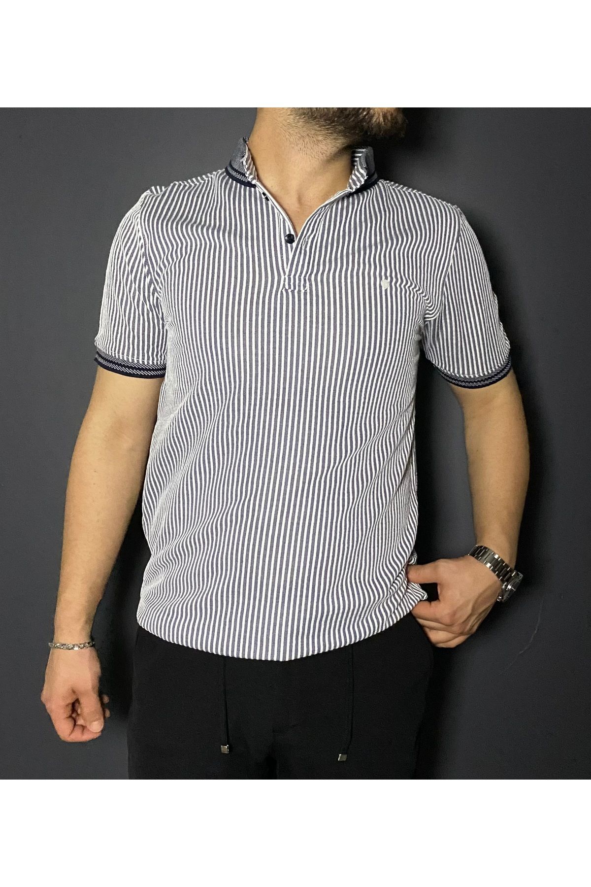 jack wendy Polo yaka Jakarlı dikine ince fitilli