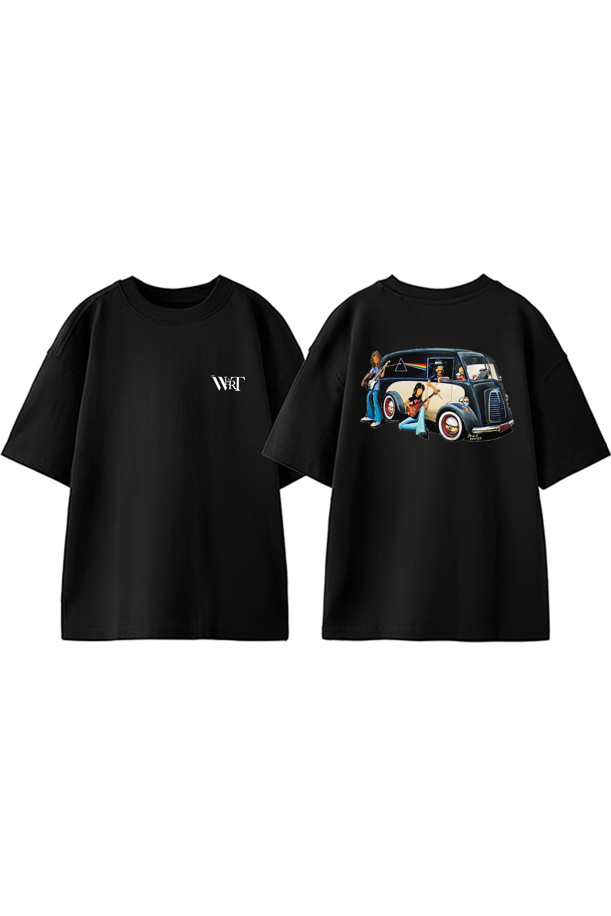 THEWERT Pink Floyd Car Tasarım Sırt Baskılı Pamuk Siyah Oversize T-shirt