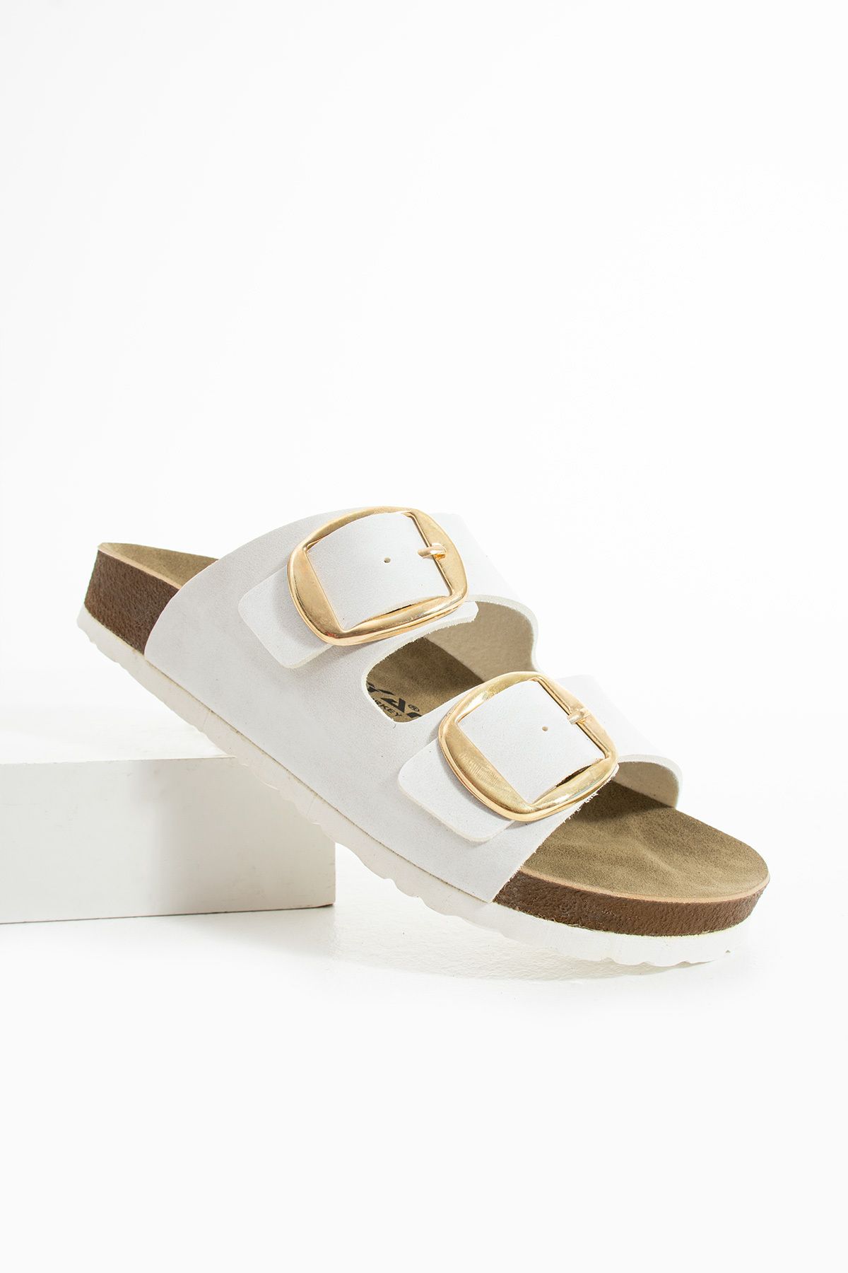 Polomia Comfort Lenora Anatomik Esnek Comfort Rahat Eva Taban Çift Bantlı Gold Toka Kadın Günlük Sandalet Terlik