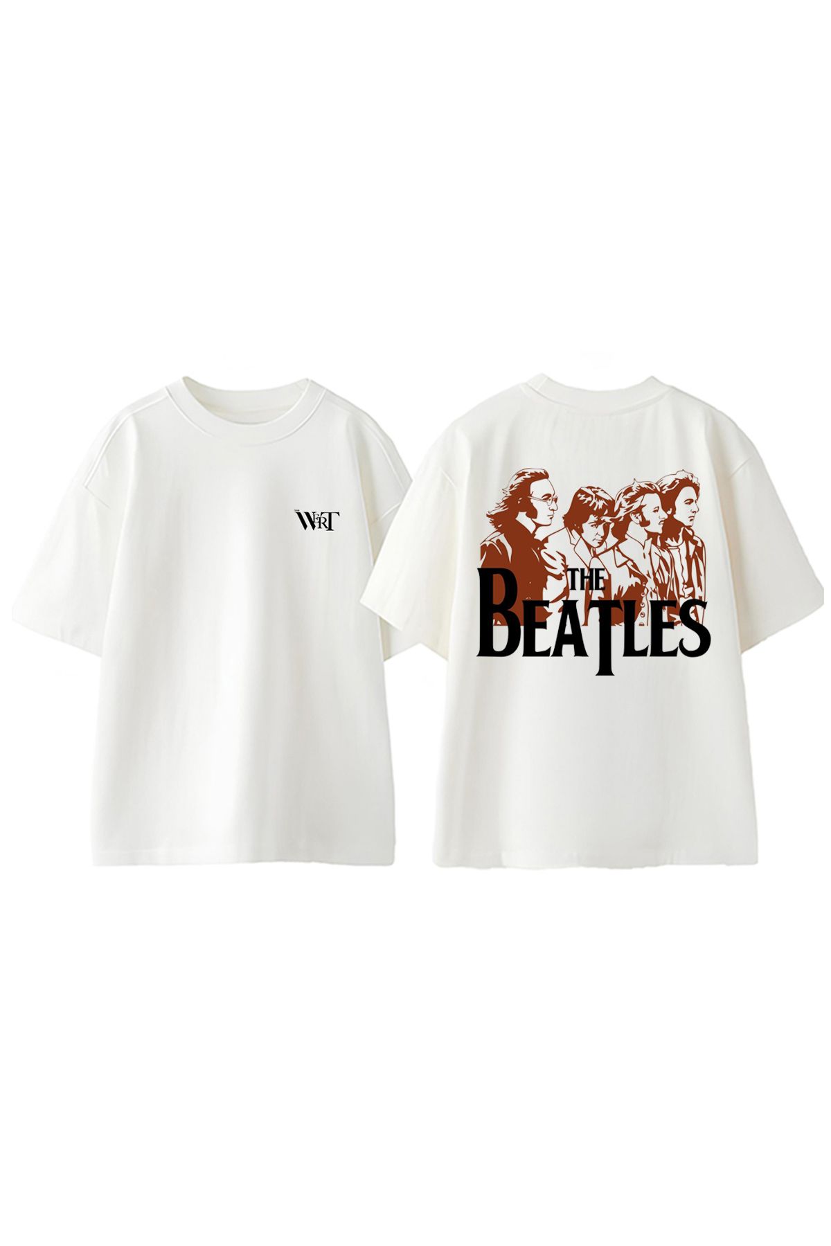 THEWERT The Beatles Red Tasarım Sırt Baskılı Pamuk Beyaz Oversize T-shirt