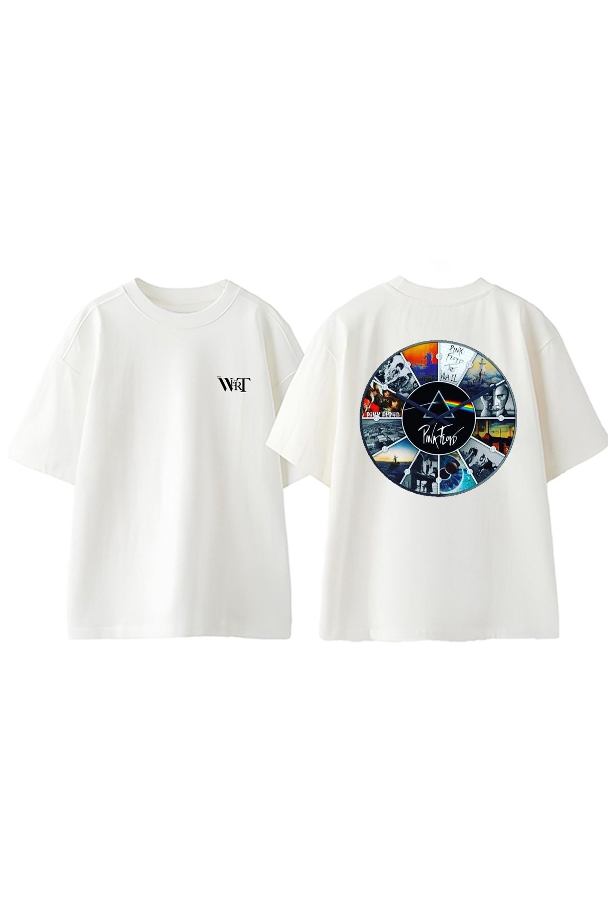 THEWERT Pink Floyd Cd Tasarım Sırt Baskılı Pamuk Beyaz Oversize T-shirt