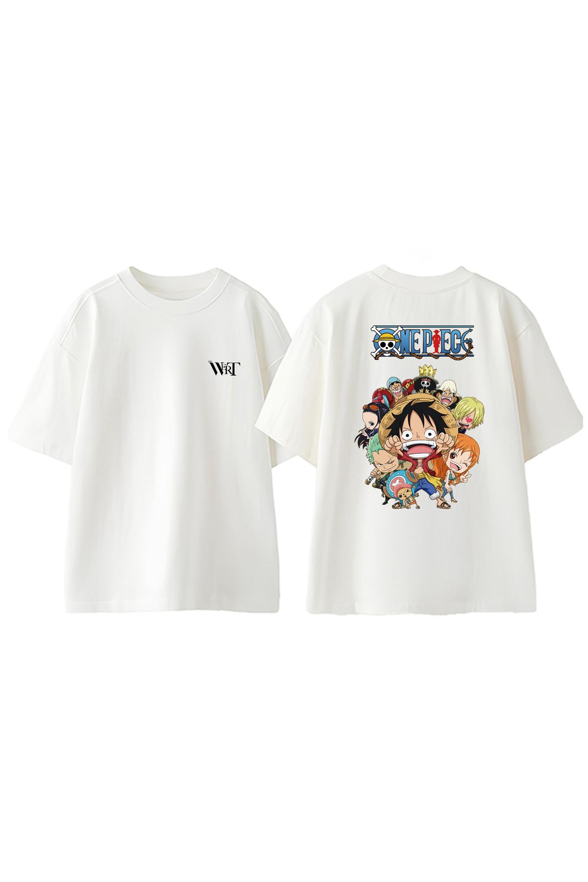 THEWERT One Piece Charecters 1 Tasarım Sırt Baskılı Pamuk Beyaz Oversize T-shirt