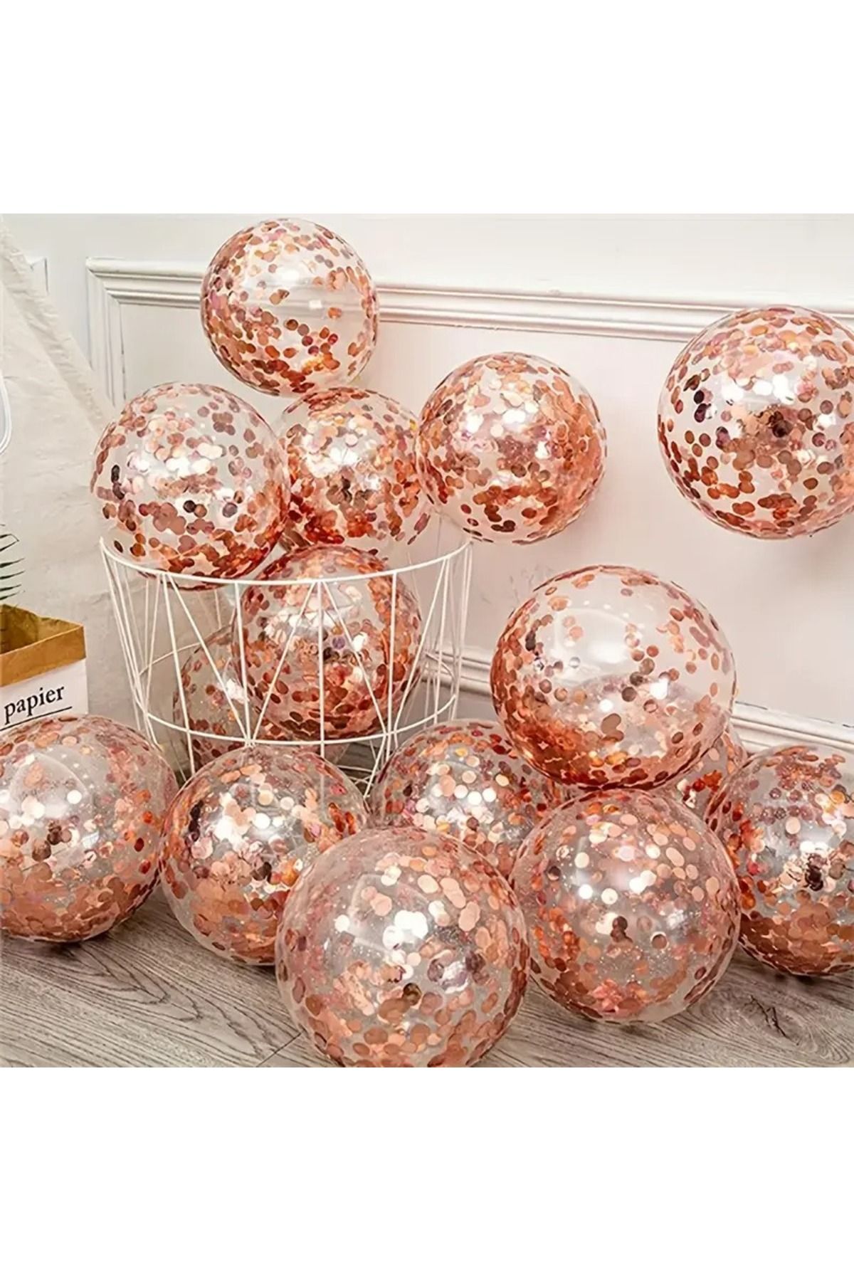 CANSIN 20 ADET ŞEFFAF BALON ROZ GOLD BALON PULU