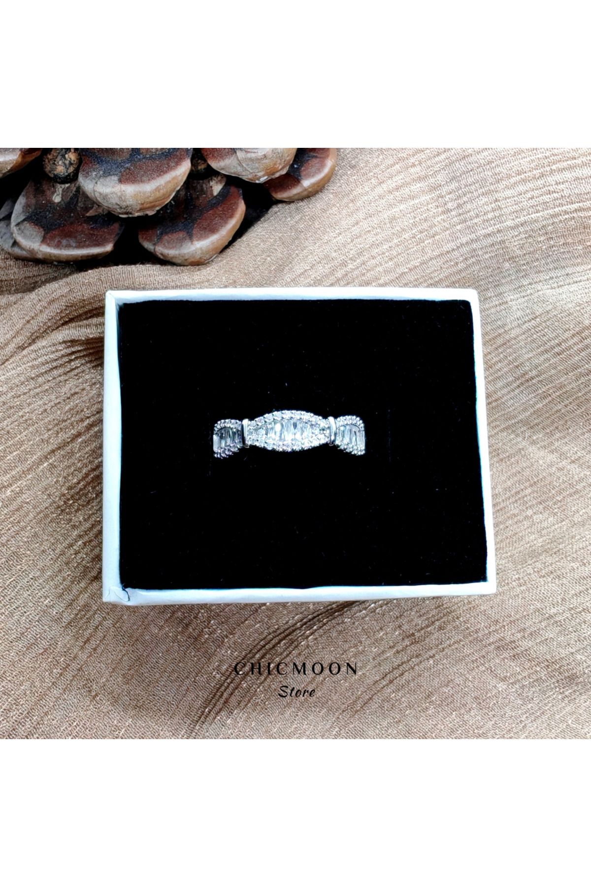 CHICMOON STORE Çelik Zirkon Taşlı Ayarlanabilir Yüzük