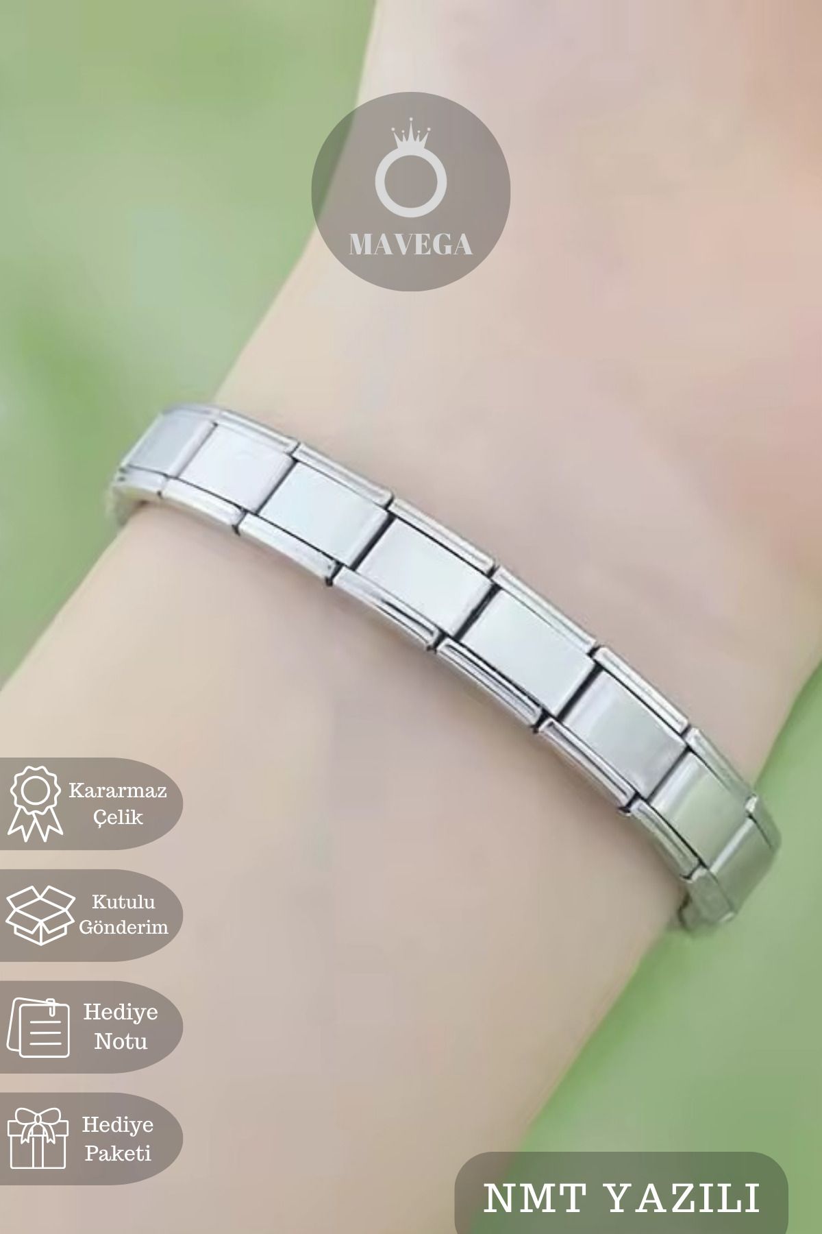 MAVEGA Çelik İtalyan Esnek Charm Unisex Bileklik Yüksek Kalite (NMT YAZILI)