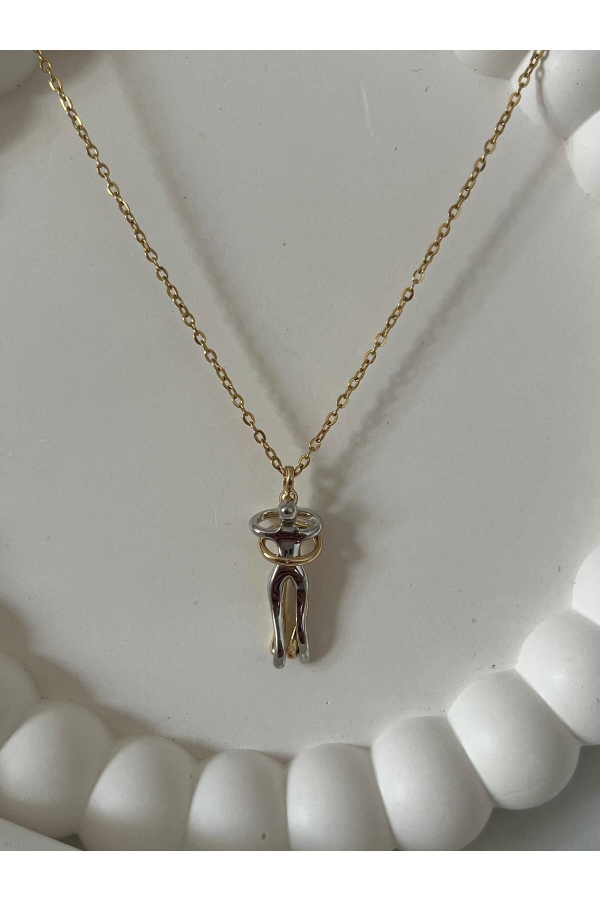 sessjewelry Gold Birbirine Sarılan Çift Kolye
