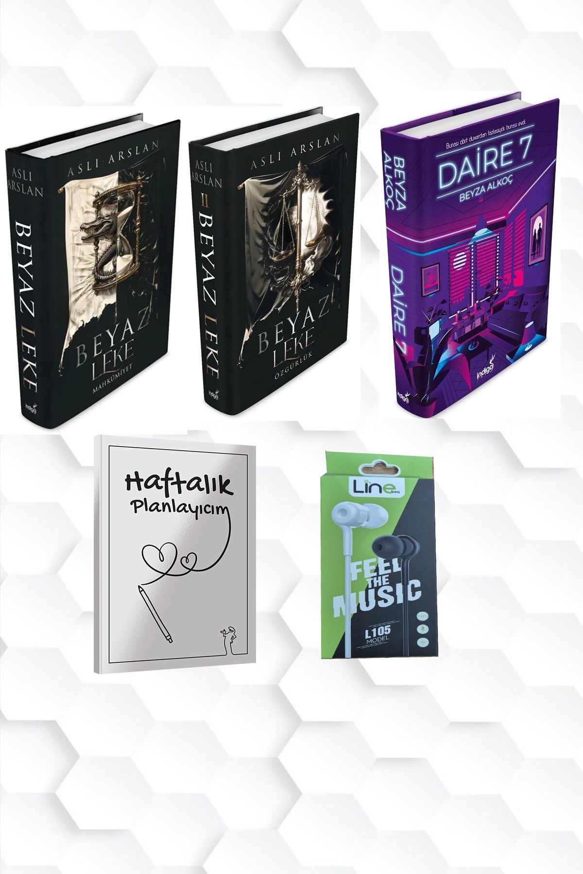 İndigo Kitap CİLTLİ-BEYAZ LEKE 1 VE 2-DAİRE 7+HAFTALIK PLANLAYICIM 52 (HAFTA)KULAKLIK
