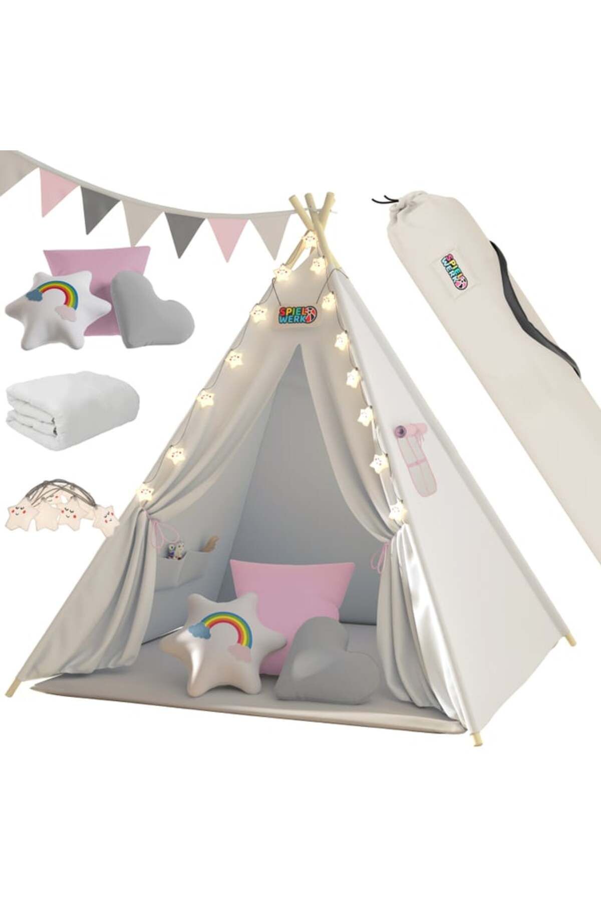 Spielwerk Cort De Joacă Pentru Copii, Spielwerk, Tip Tipi, Dimensiune 160x130x130cm, Alb - 120 cm