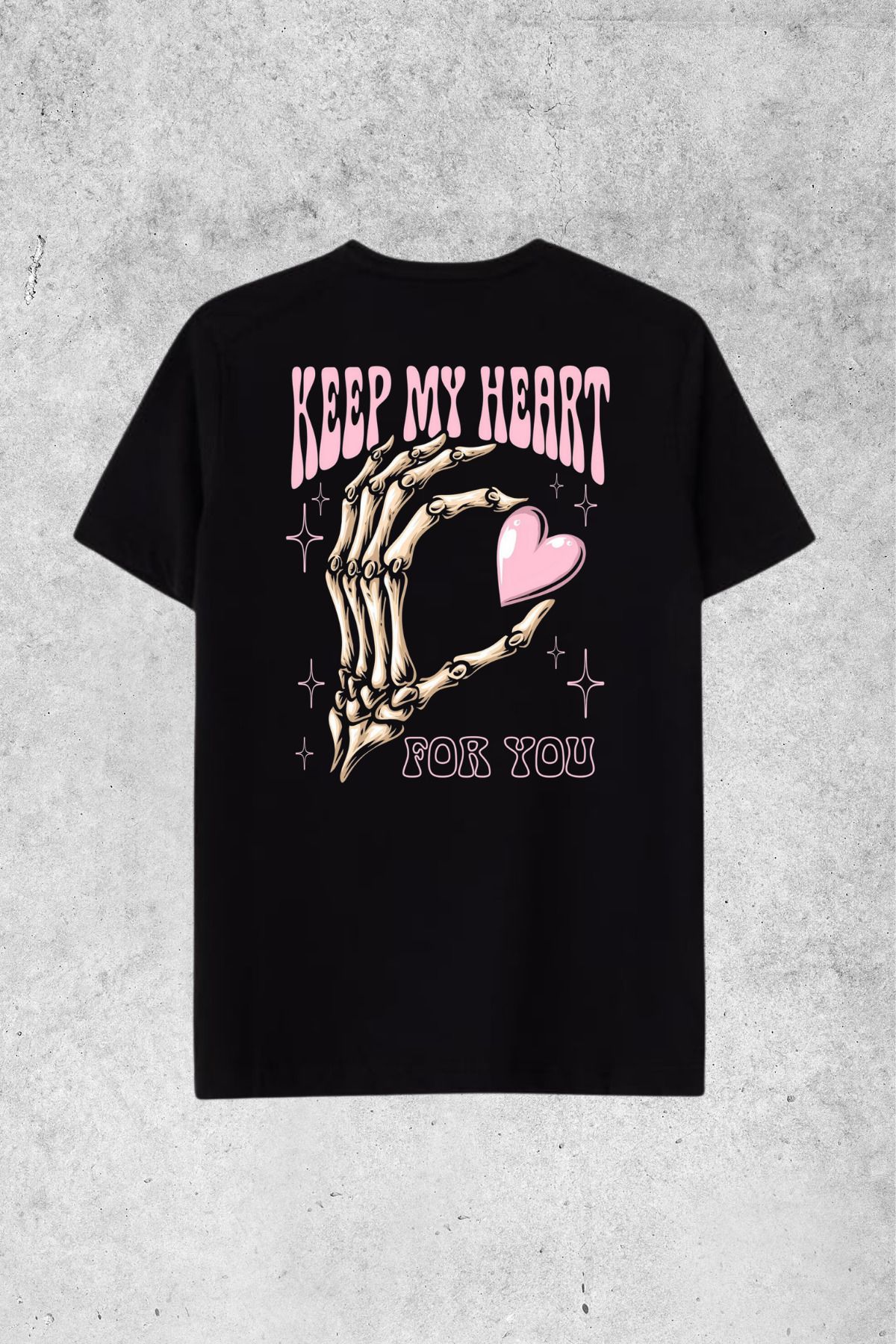 MOLICO Basic unisex sıfır yaka kısa kollu KEEP MY HEART DESENLİ SIRT BASKILI OVERSİZE tshirt