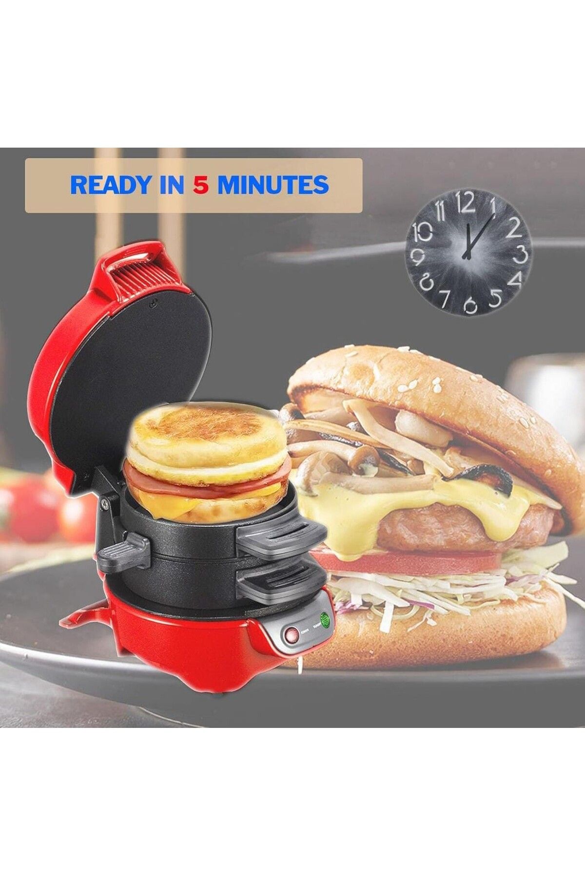 Generic-Sandwich & Burger Maker, Panini Press with Egg Rings, Timer & Non-Stick Plates – Fast & Easy Use 3
