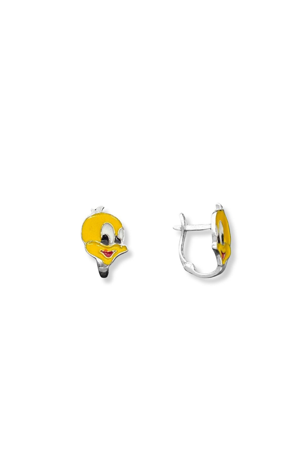 oya silver Mineli Tweety Gümüş Kız Çocuk Küpesi 0.7x0.9 CM