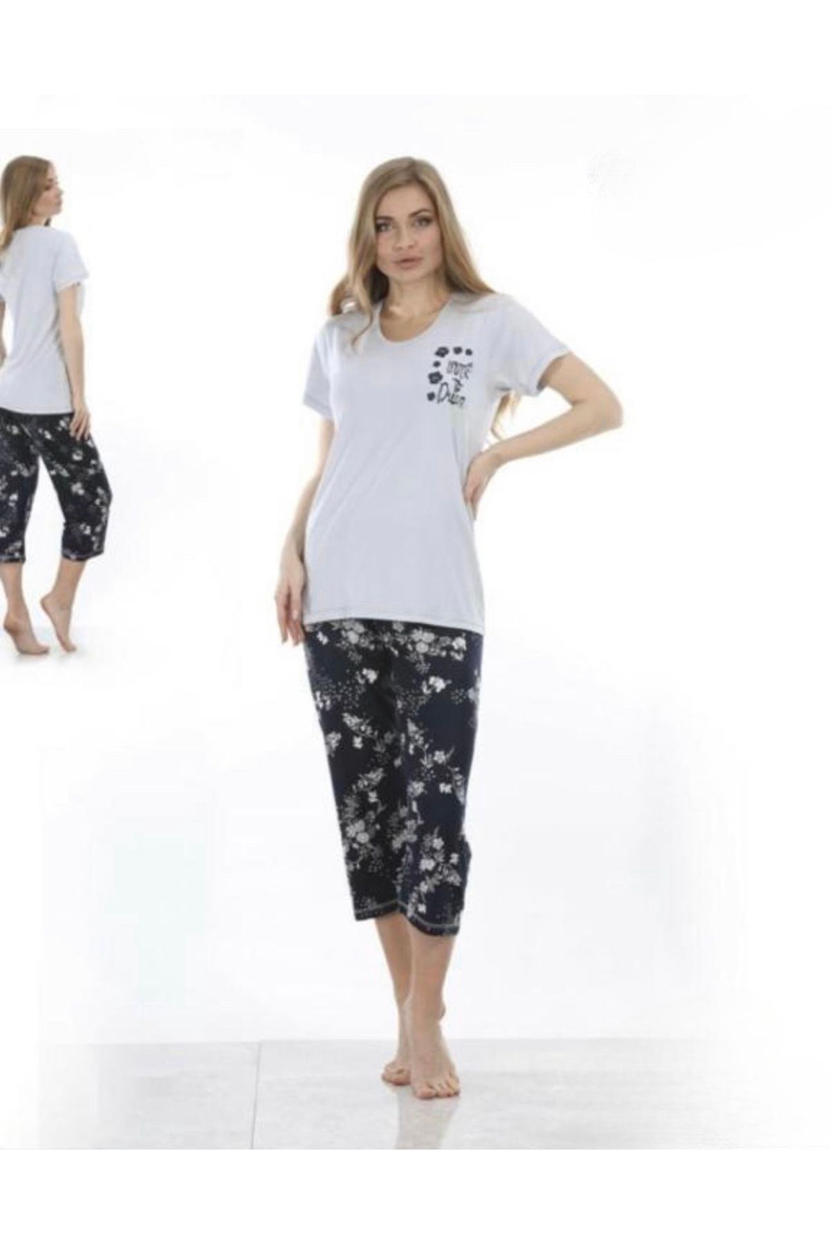 İpek Kadın Kısa Kol Kaprili Pijama Takımı