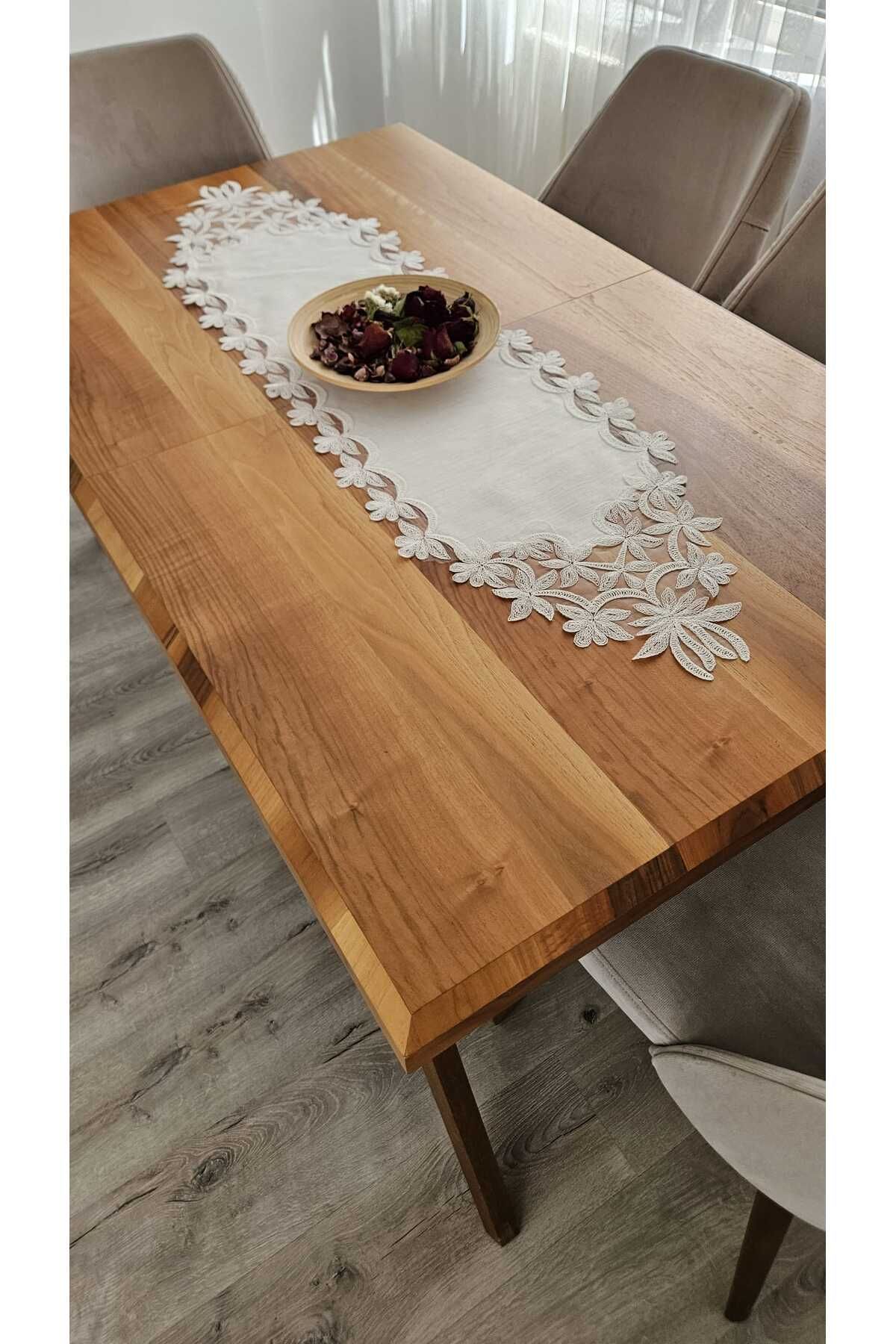 ZESA HOME Fransız Dantelli Keten Gardeya Lüx Runner