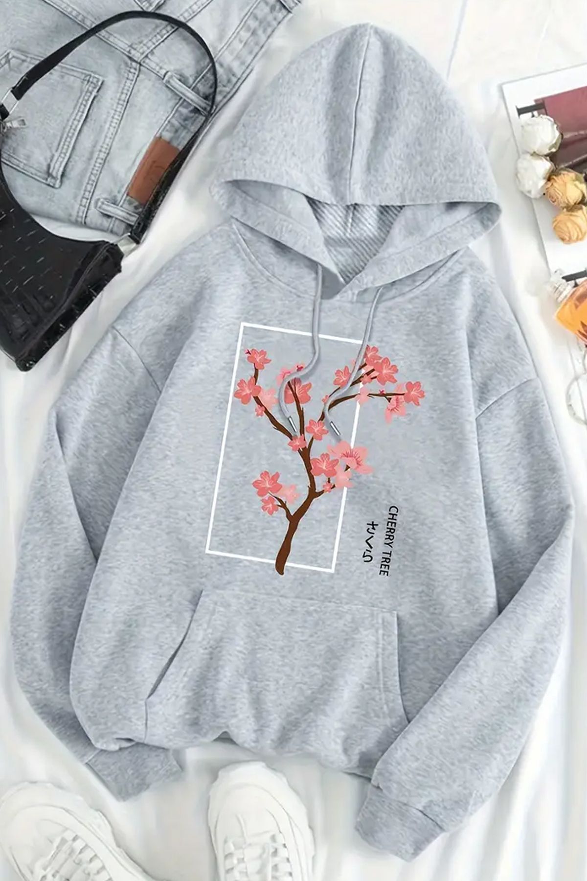 ModaSphere Cherry Tree Baskılı Oversize Sweatshirt