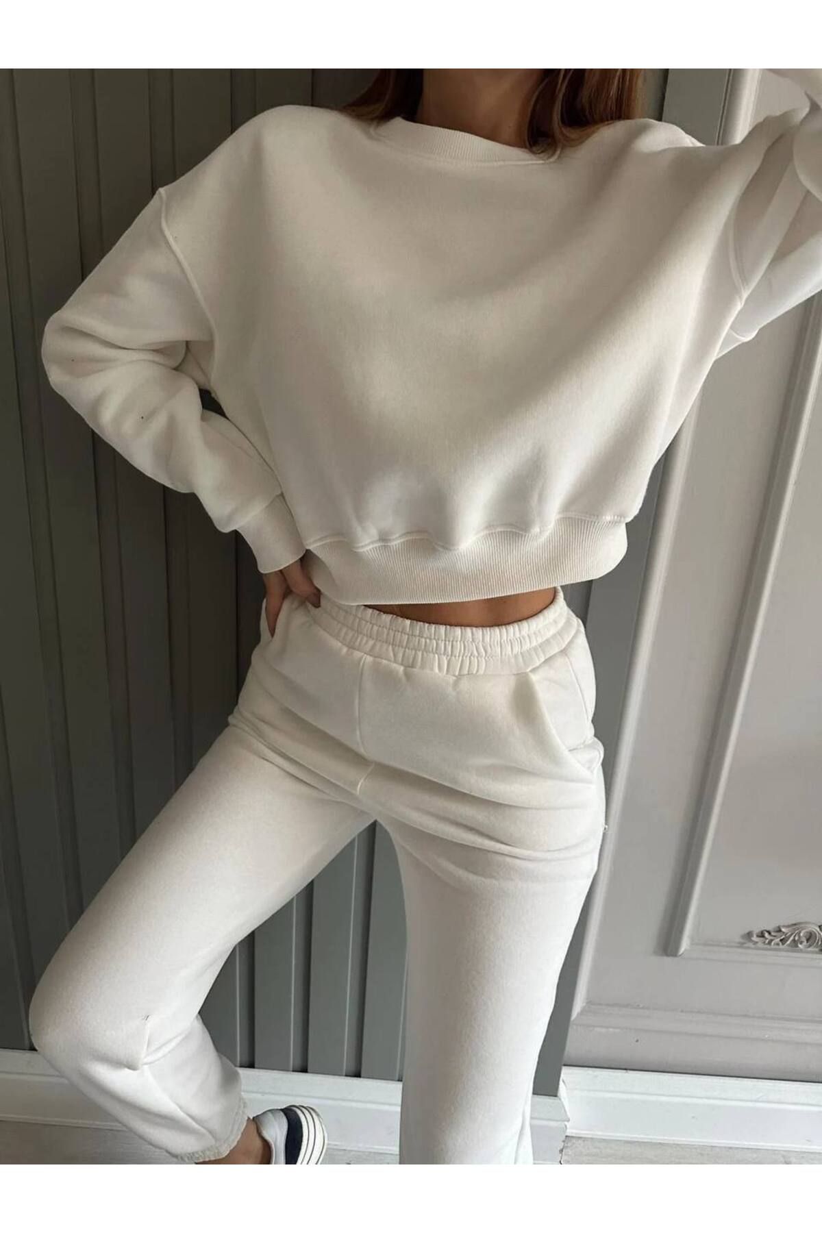 Chamakh Basic Crop Sweatshirt & Jogger İkili Takım