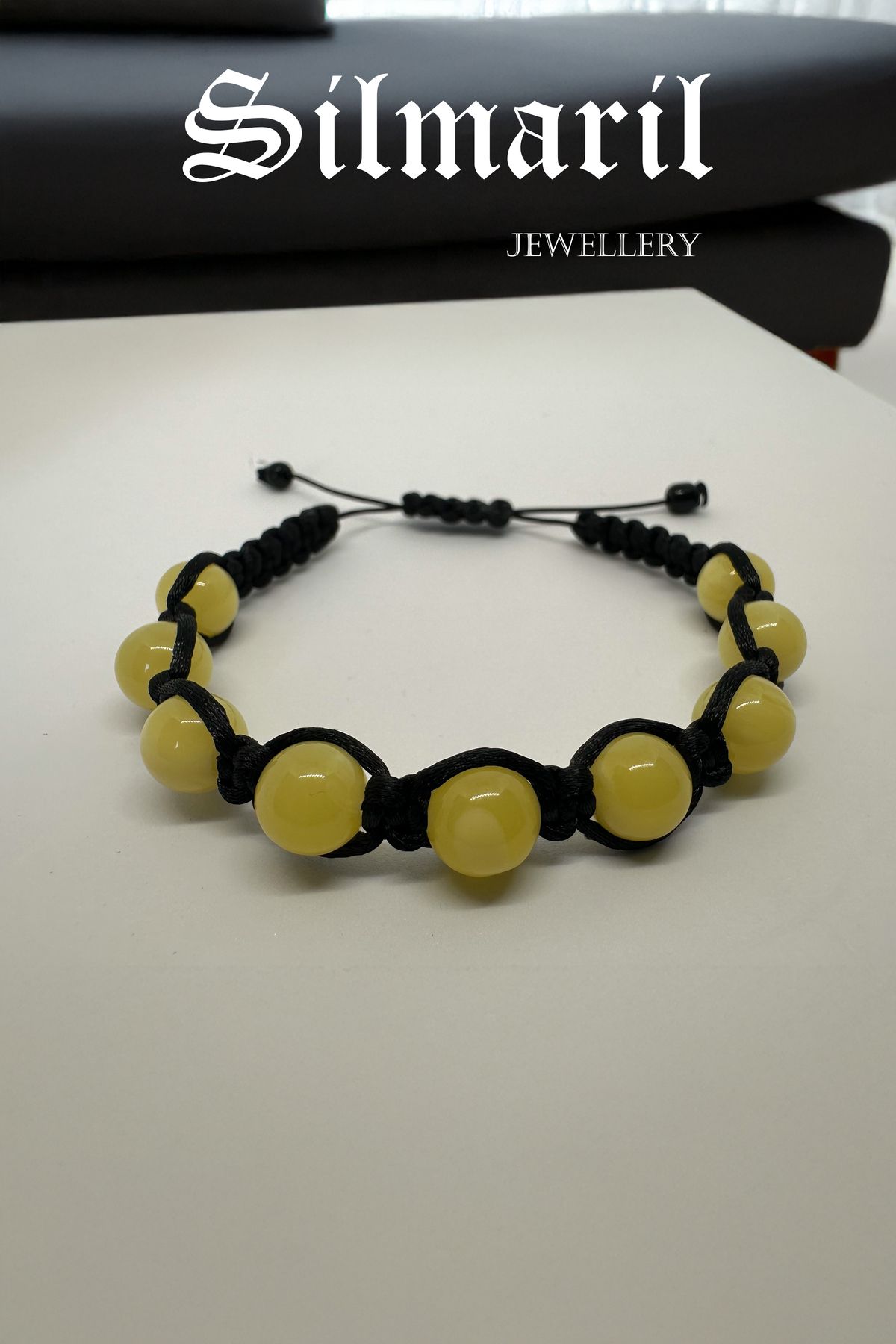 Silmaril Store Kaymaklı Kehribar Taşlı Siyah İpli El Yapımı Bileklik – Silmaril Jewellery