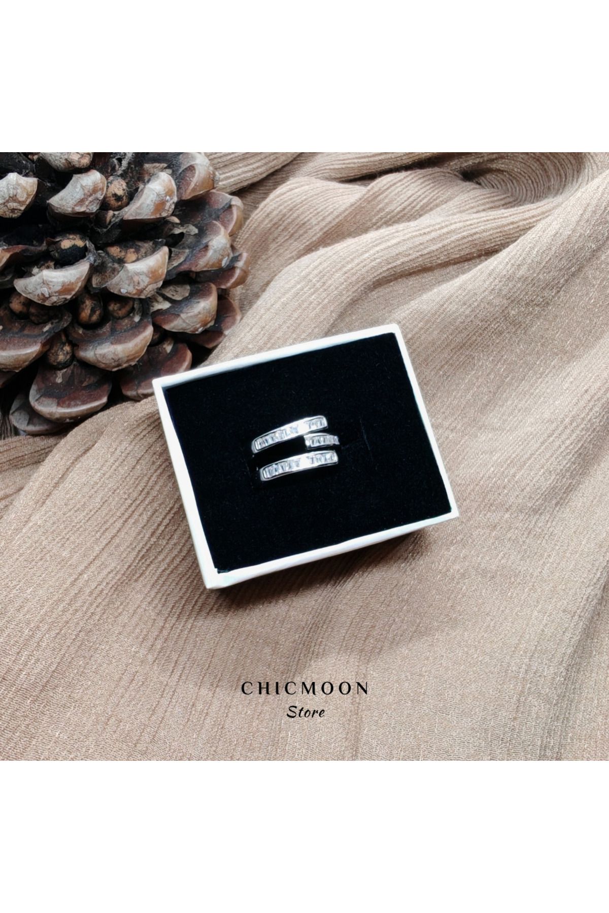 CHICMOON STORE Çelik Ayarlanabilir Taşlı Yüzük