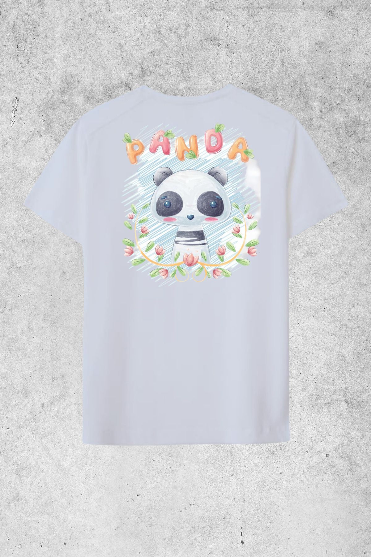 MOLICO Basic unisex sıfır yaka kısa kollu PANDA DESENLİ SIRT BASKILI OVERSİZE Tshirt