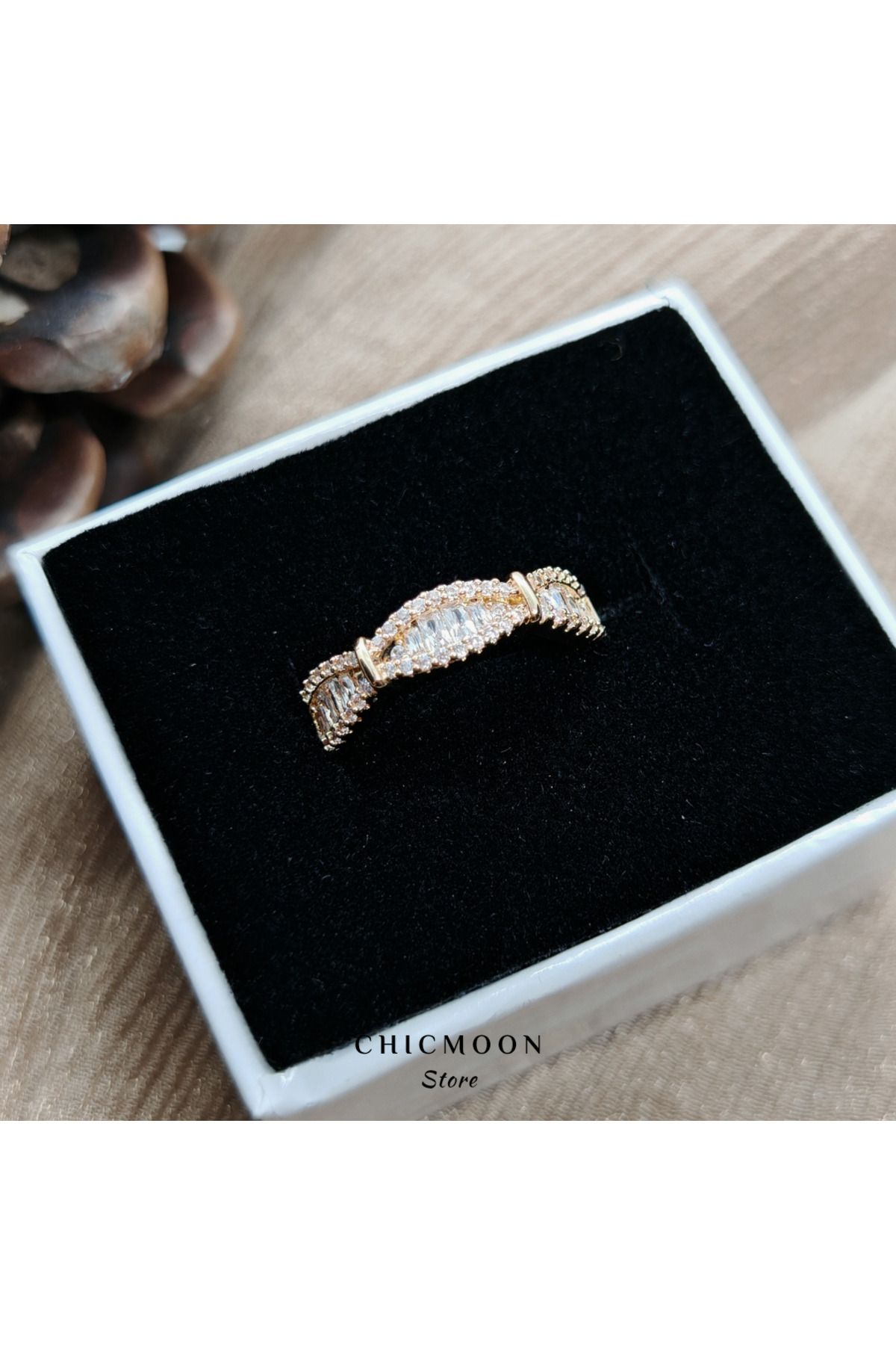 CHICMOON STORE Çelik Zirkon Taşlı Yüzük