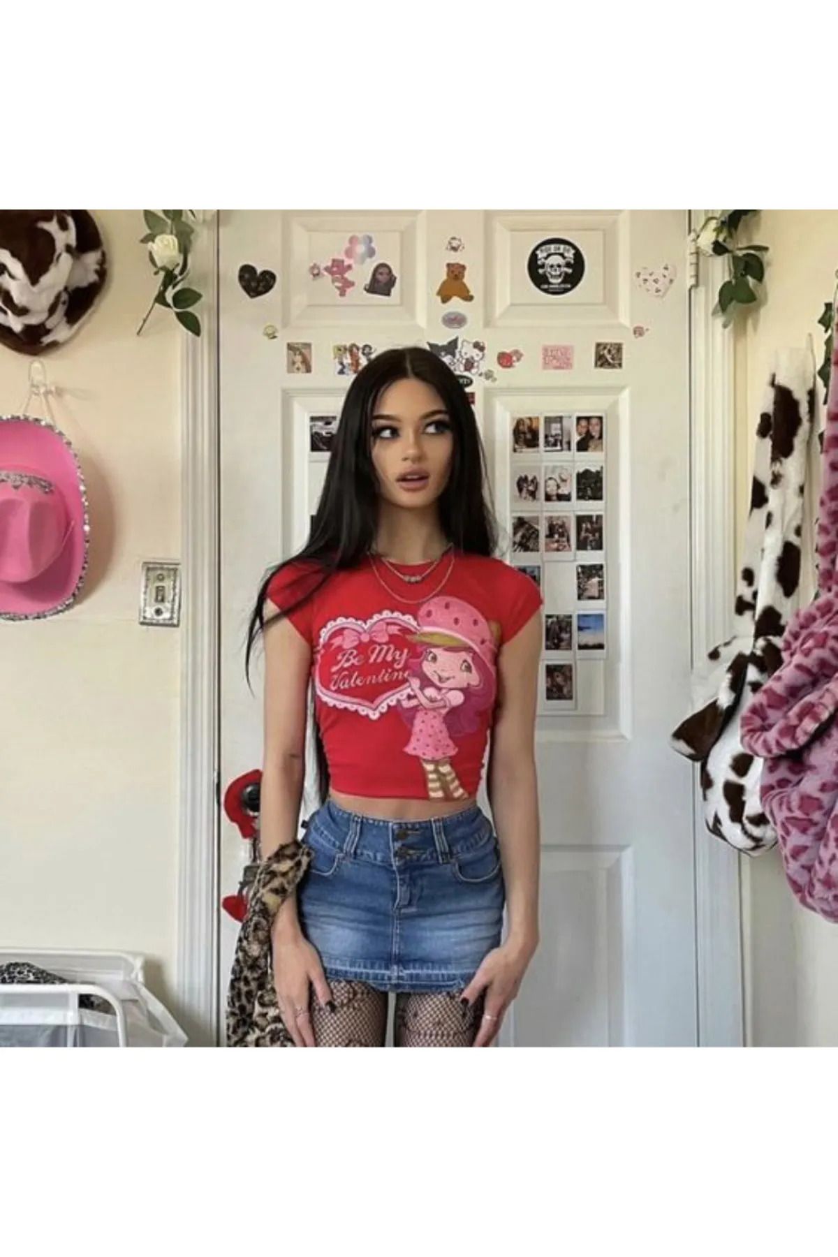 Gofeel Pofidi Tech Y2k Be My Valentine Girl Baskılı Kırmızı Crop Bluz