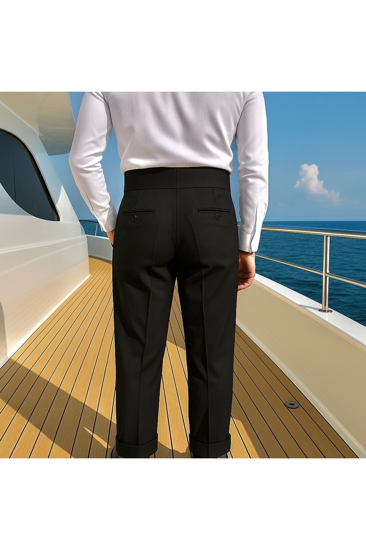 town walker  Old Money Erkek Italyan Kesim Kumaş Pantolon Bel Düğmeli Old Money - Görsel 2