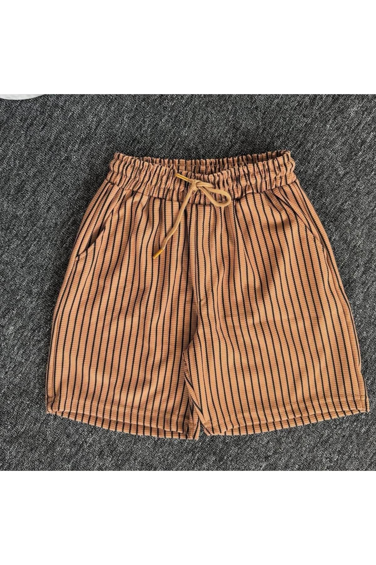 NewCabin Yeni Sezon Premium Pamuklu Petek Kumaş Kendinden Desenli Unisex Şort