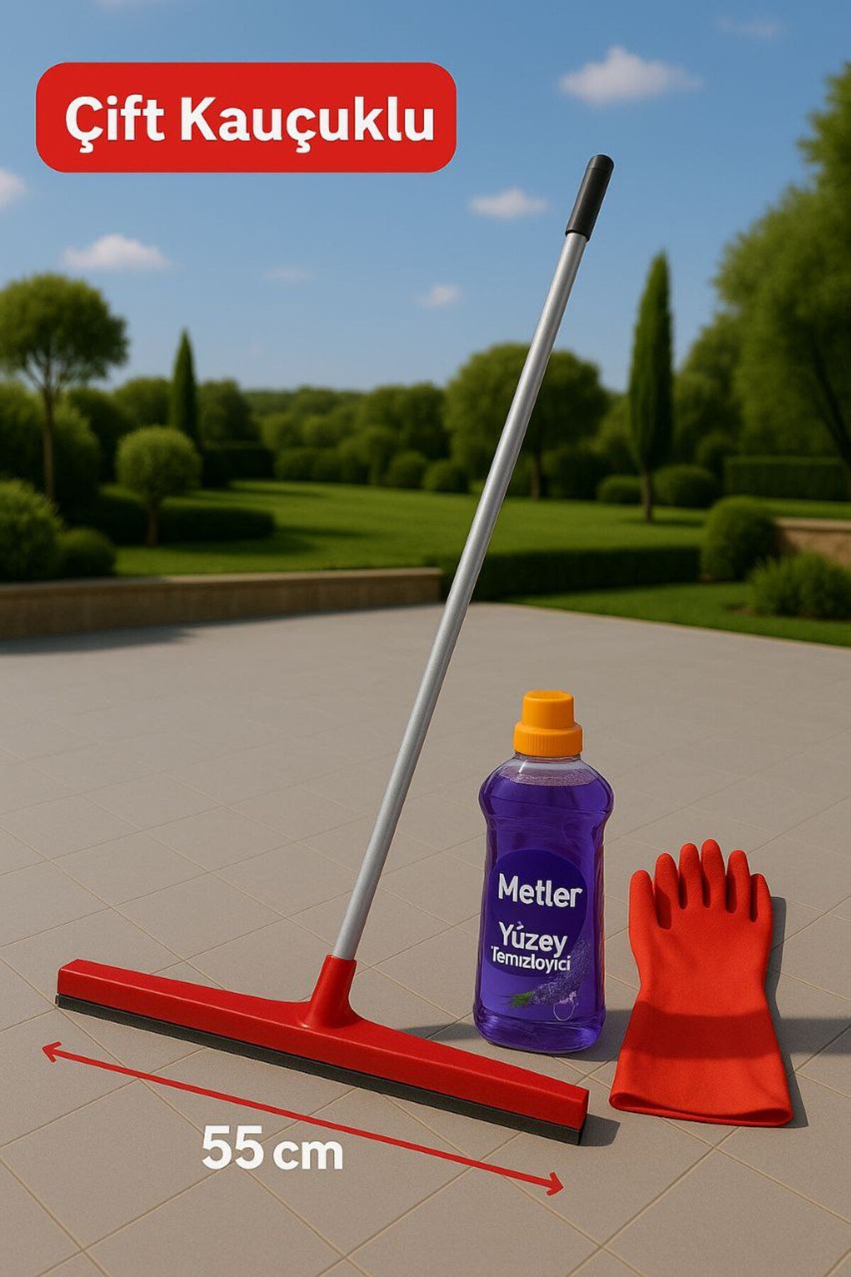 Metler Temizlik Seti + 1 Lt Yüzey Temizleyici+120 Cm Saplı Çekpas+1 Çift Temizlik Eldiveni