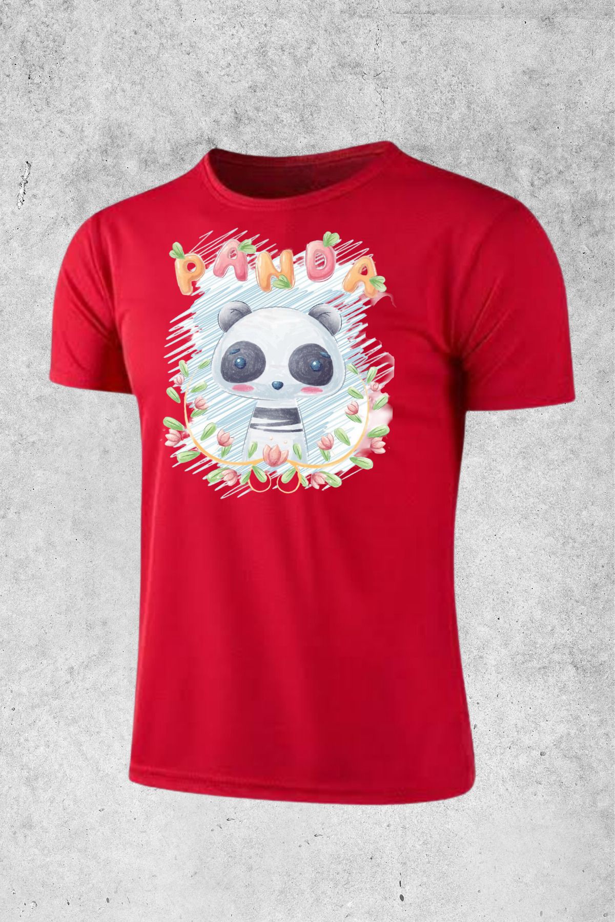 MOLICO Basic unisex sıfır yaka kısa kollu PANDA BASKILI Tshirt